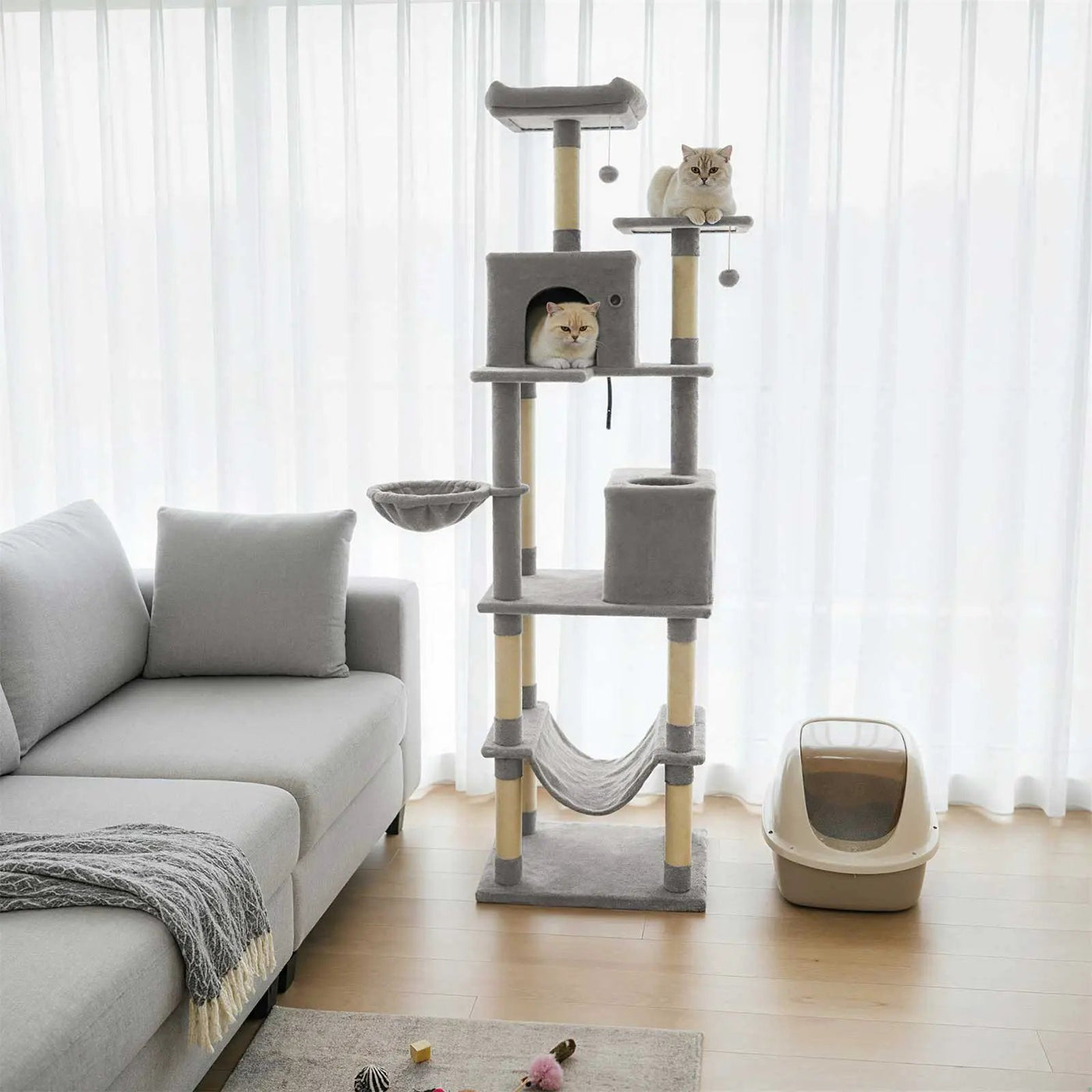 80 Inches Tall Cat Tree with 2 Large Condos and Dangling Toys by DirectDeals