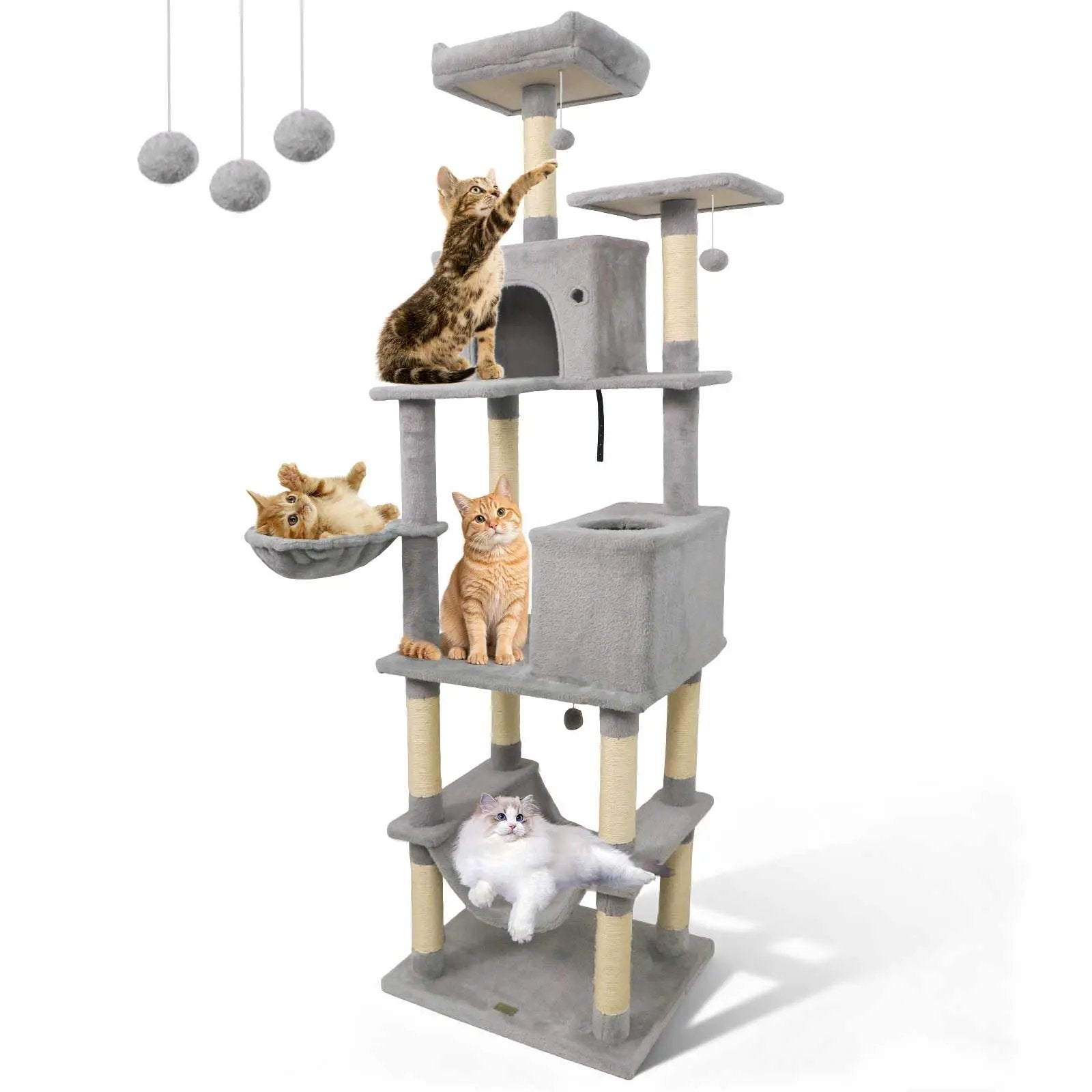 80 Inches Tall Cat Tree with 2 Large Condos and Dangling Toys by DirectDeals