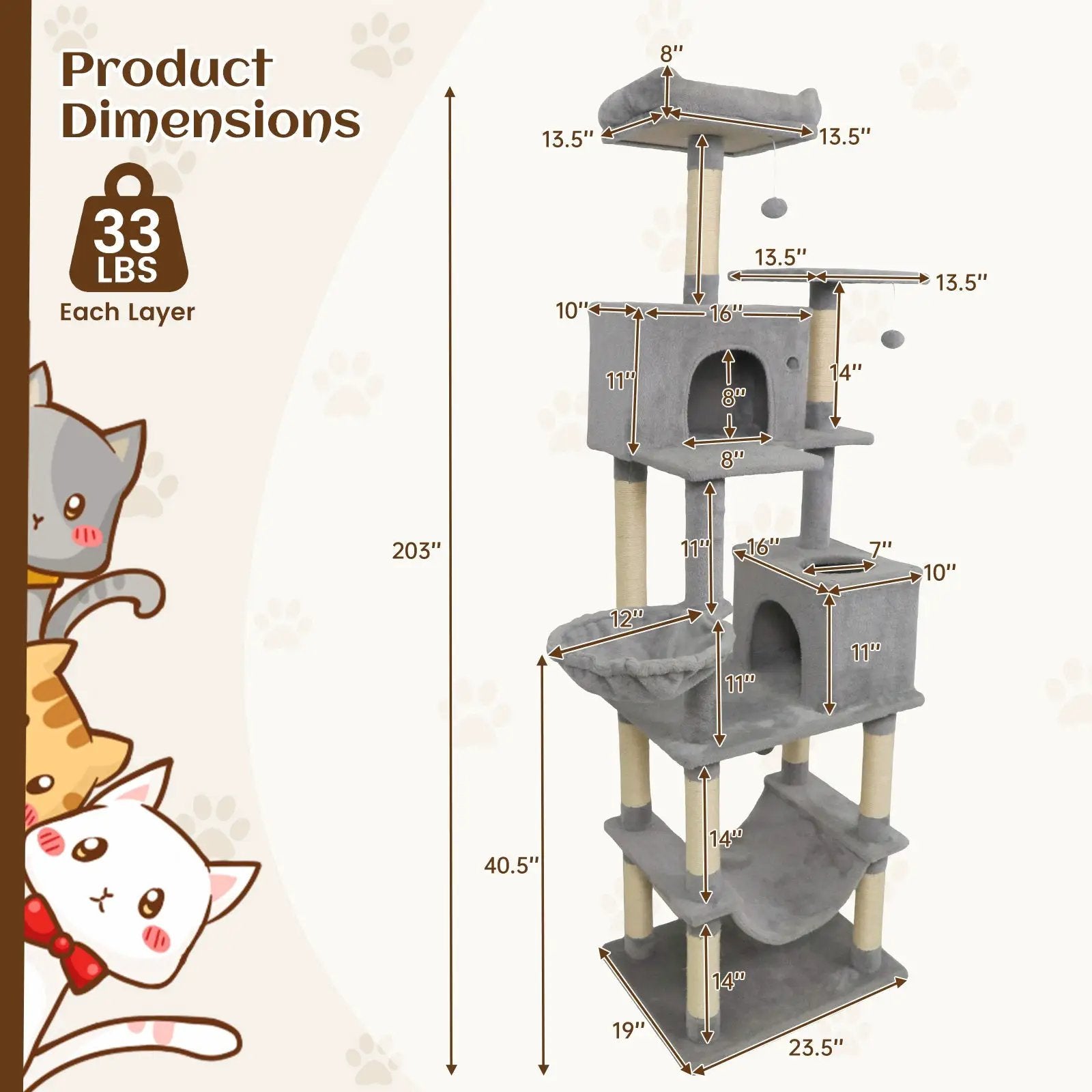 80 Inches Tall Cat Tree with 2 Large Condos and Dangling Toys by DirectDeals