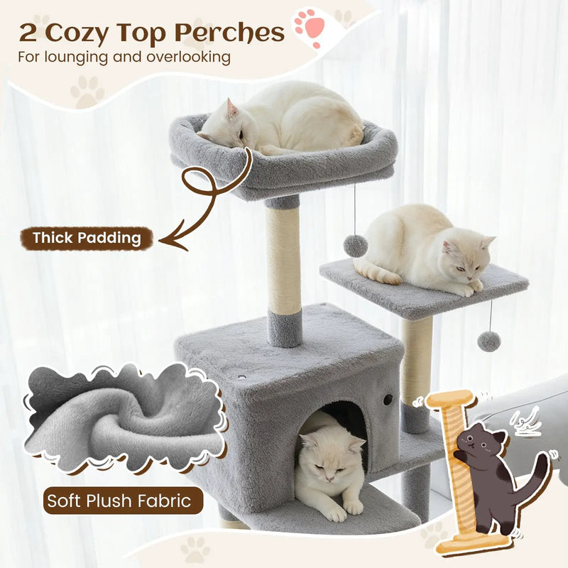 80 Inches Tall Cat Tree with 2 Large Condos and Dangling Toys by DirectDeals