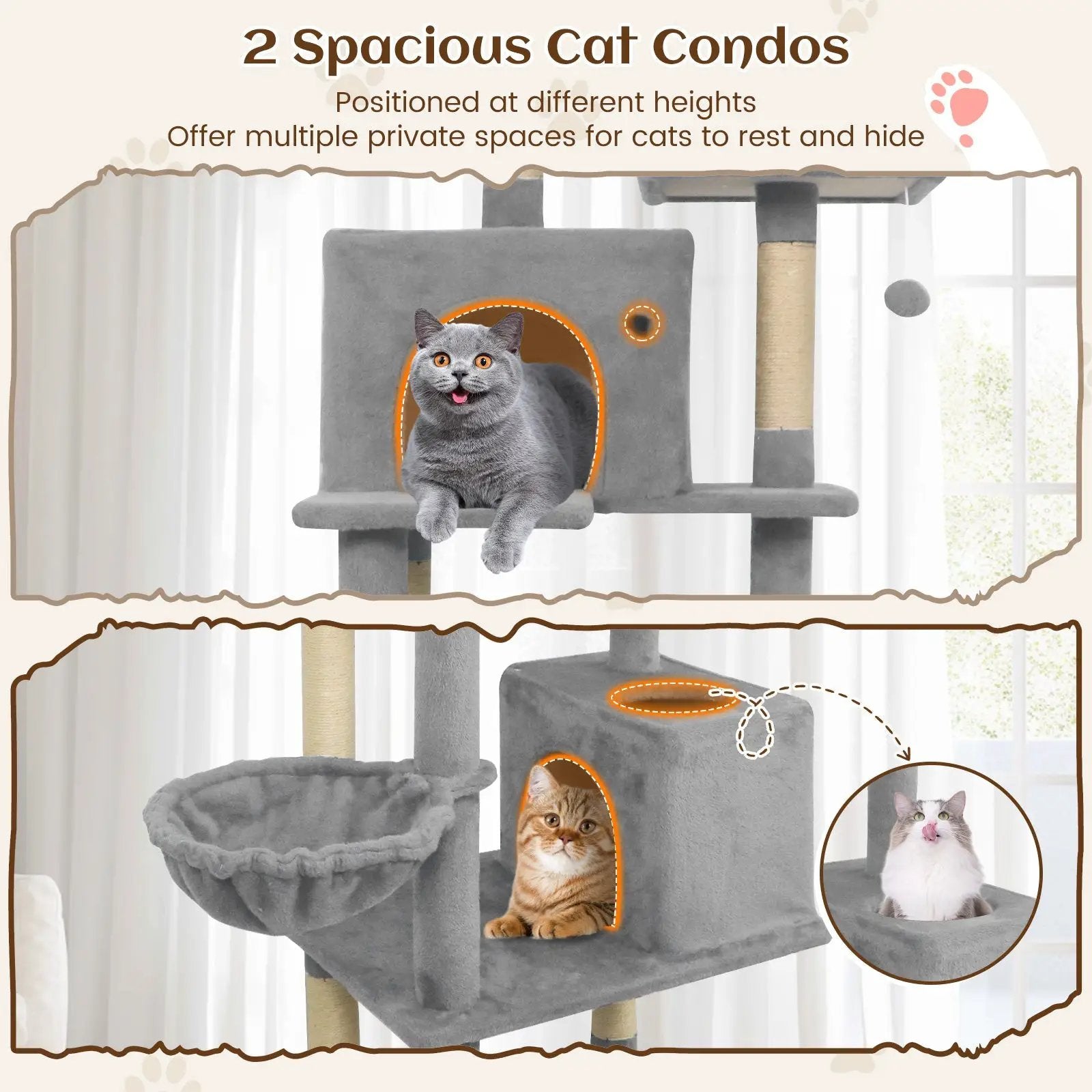 80 Inches Tall Cat Tree with 2 Large Condos and Dangling Toys by DirectDeals