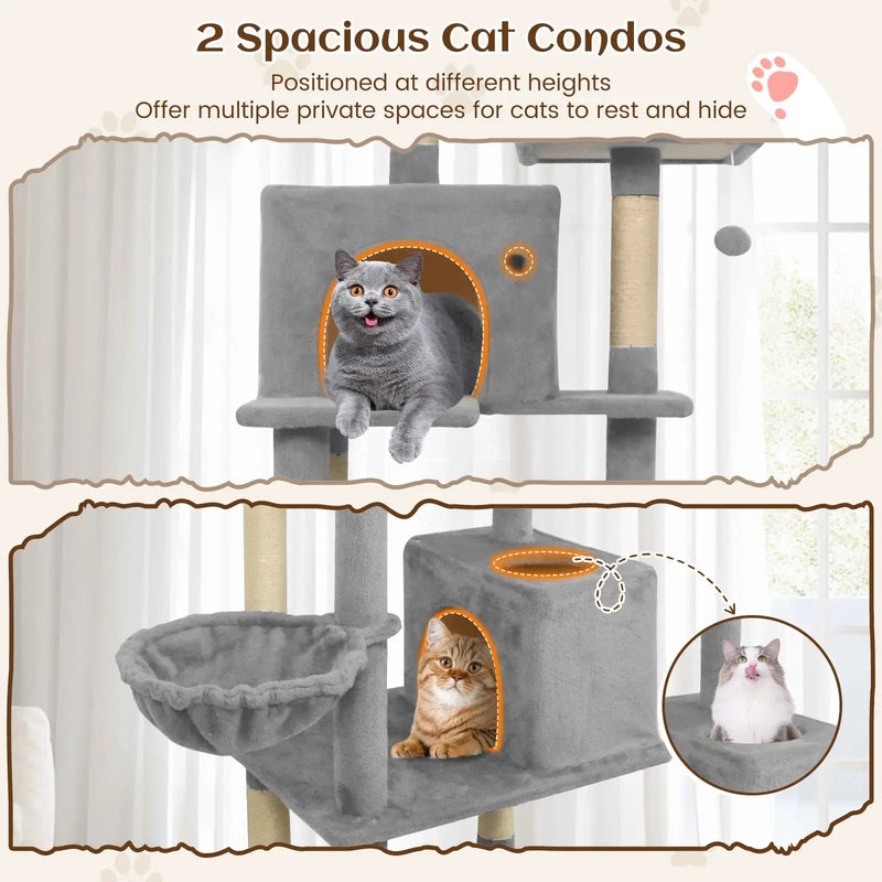 80 Inches Tall Cat Tree with 2 Large Condos and Dangling Toys by DirectDeals