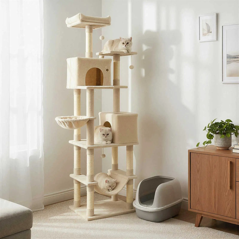 80 Inches Tall Cat Tree with 2 Large Condos and Dangling Toys by DirectDeals