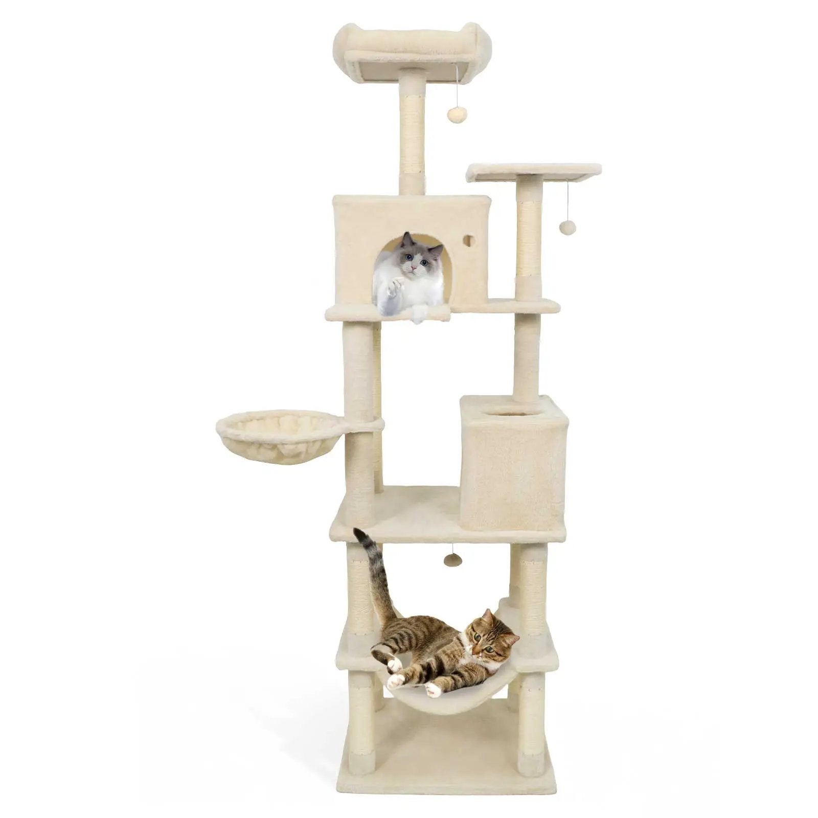 80 Inches Tall Cat Tree with 2 Large Condos and Dangling Toys by DirectDeals