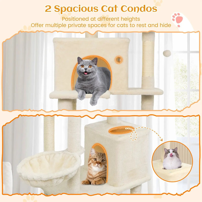 80 Inches Tall Cat Tree with 2 Large Condos and Dangling Toys by DirectDeals
