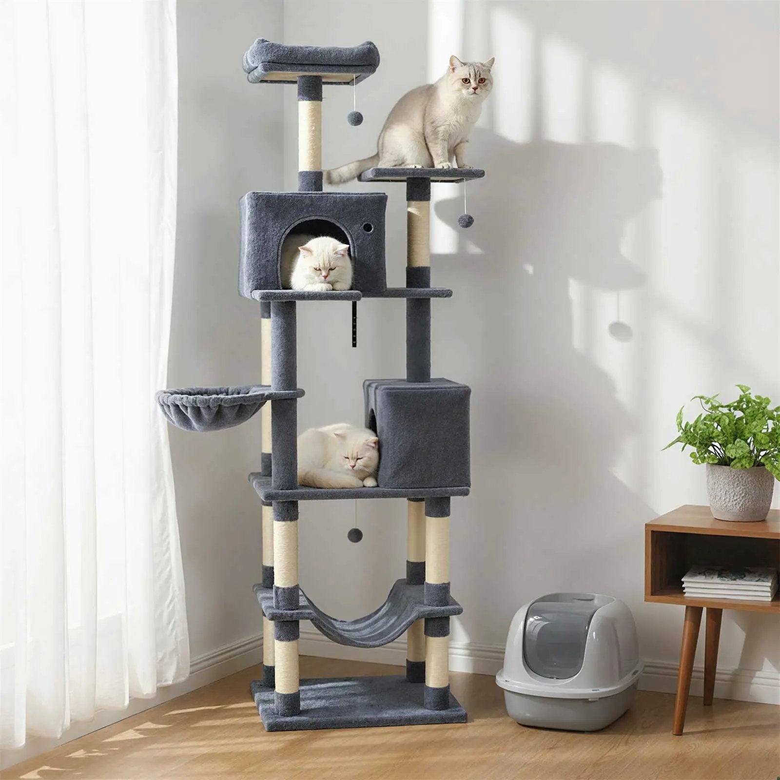 80 Inches Tall Cat Tree with 2 Large Condos and Dangling Toys by DirectDeals