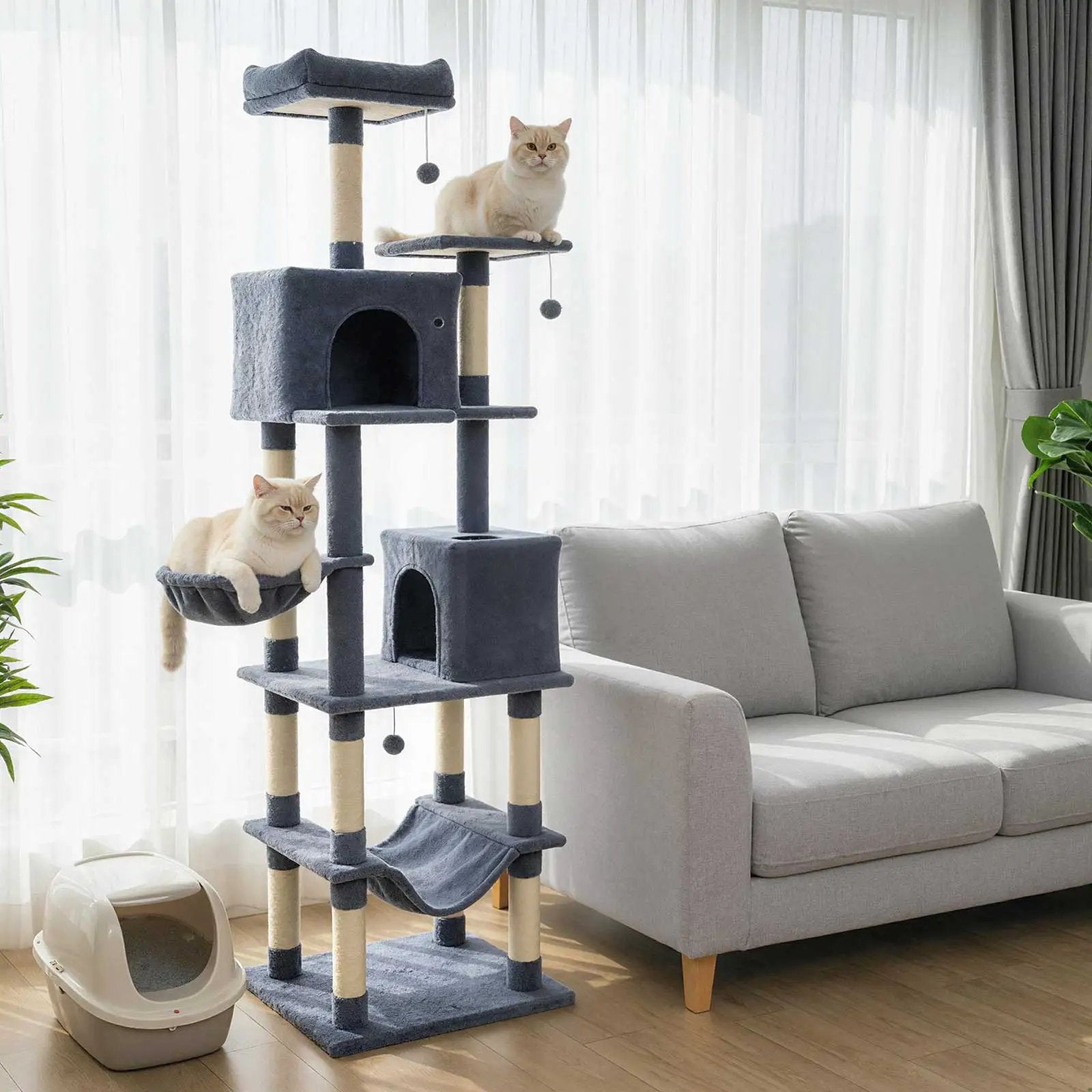 80 Inches Tall Cat Tree with 2 Large Condos and Dangling Toys by DirectDeals