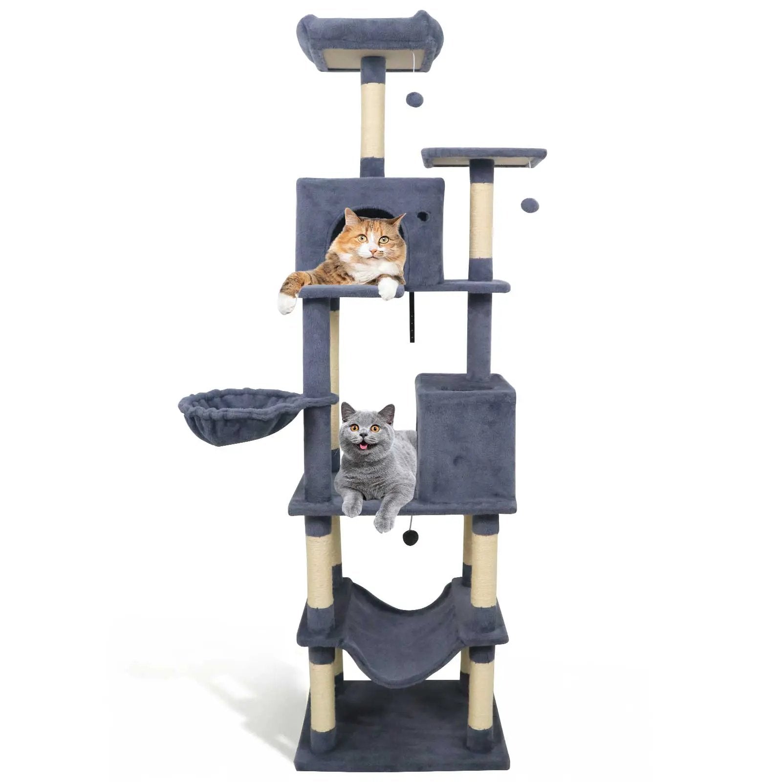 80 Inches Tall Cat Tree with 2 Large Condos and Dangling Toys by DirectDeals