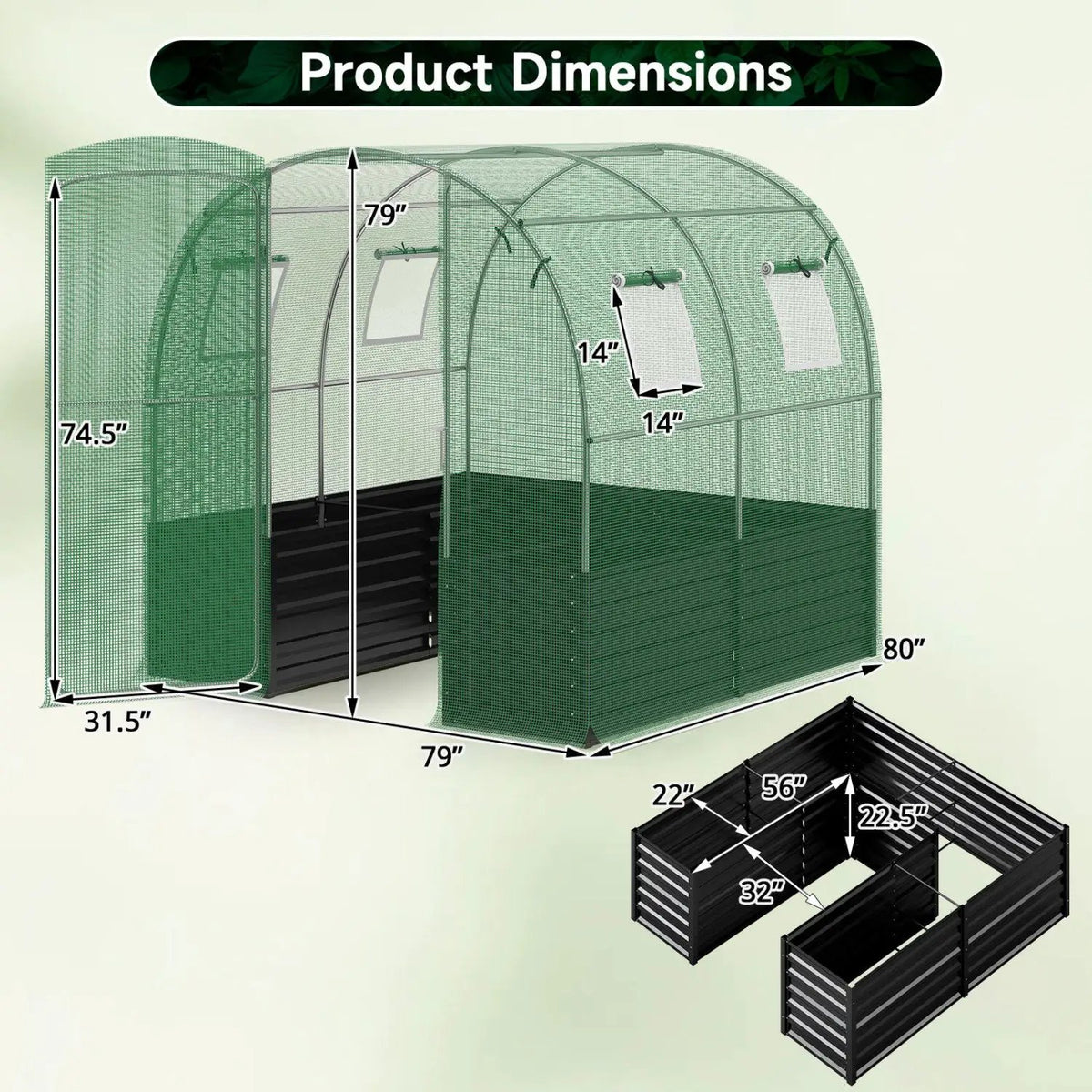 Walk-In Greenhouse with Planter Bed 80" x 79" x 79" by DirectDeals