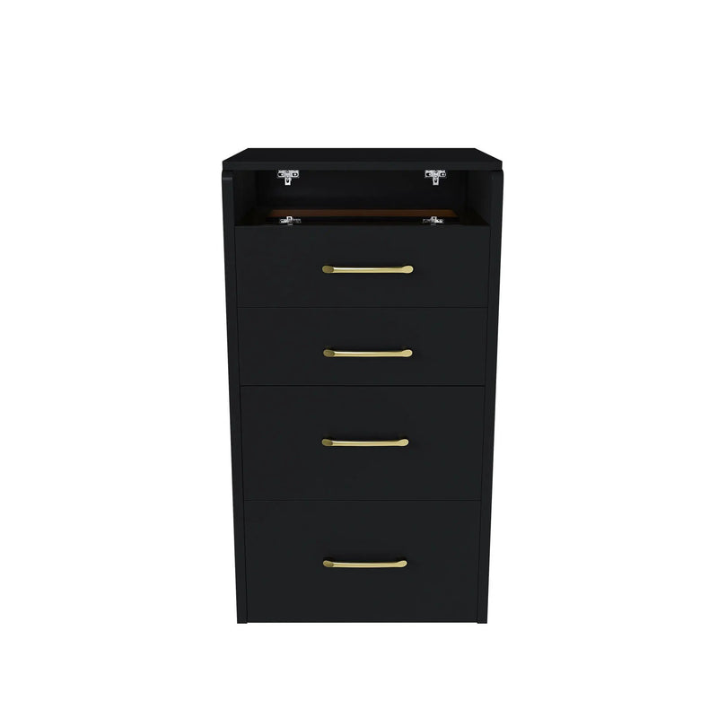 3 In 1 Vanity Desk With Open Top Mirror, Glass Desktop Makeup Set With 3 Drawers, Compact Dressing Table For Bedroom - Black by HouseOfZazla