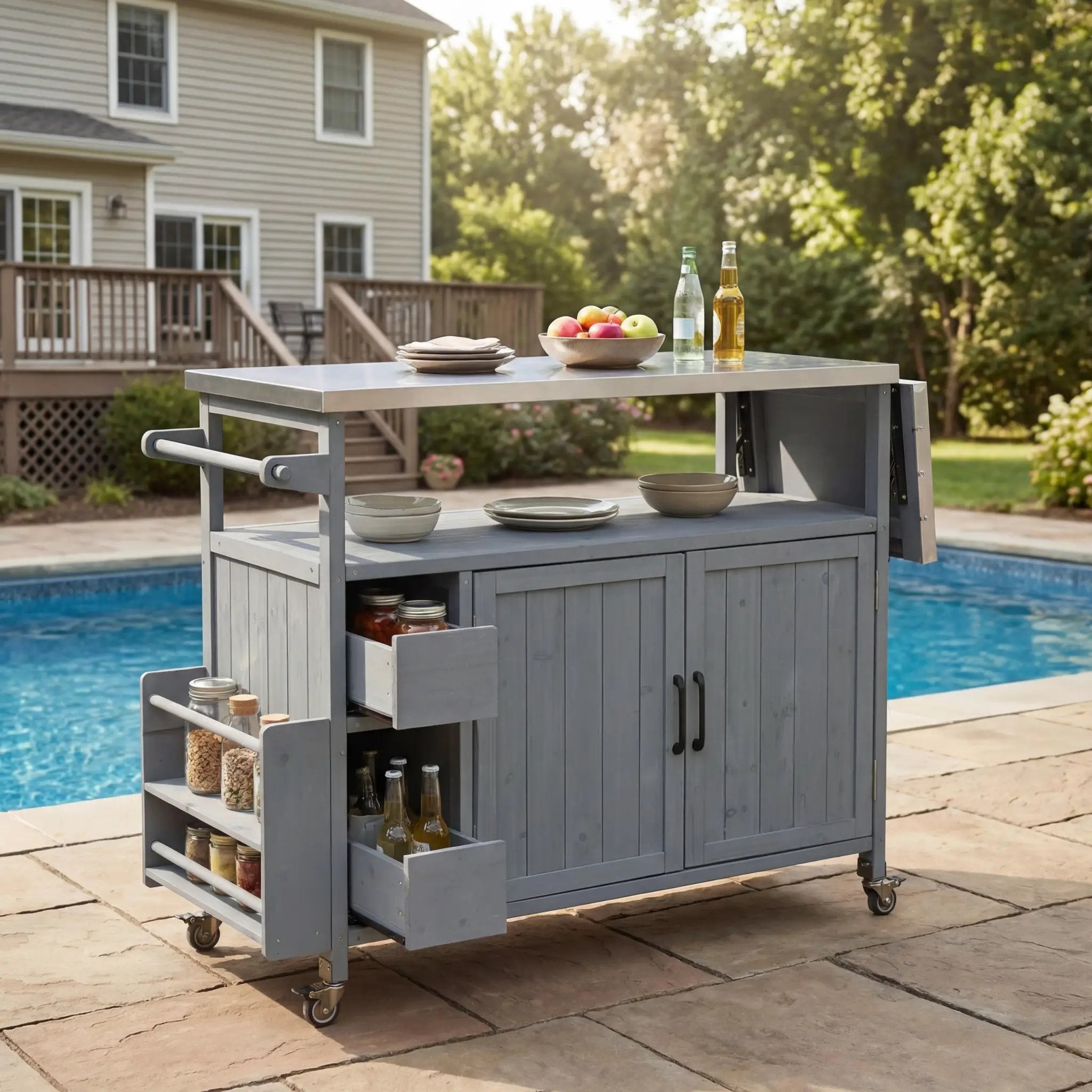 54.33" Farmhouse Rolling Outdoor Kitchen Cart by HouseOfZazla