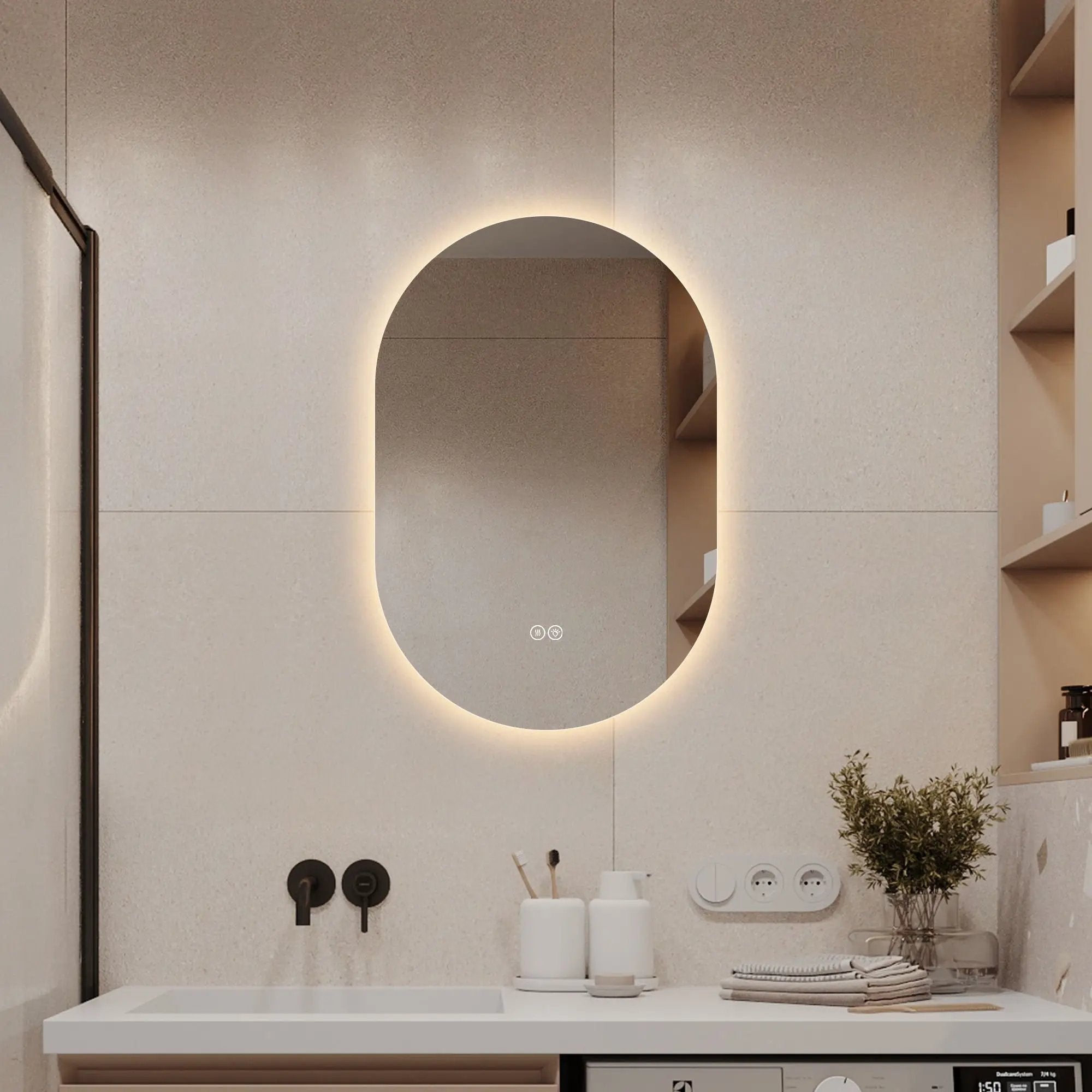 Smart Wall Mounted LED Touch Screen Mirror With Anti-Fog Function And Adjustable Lighting by Unique Piece Furniture