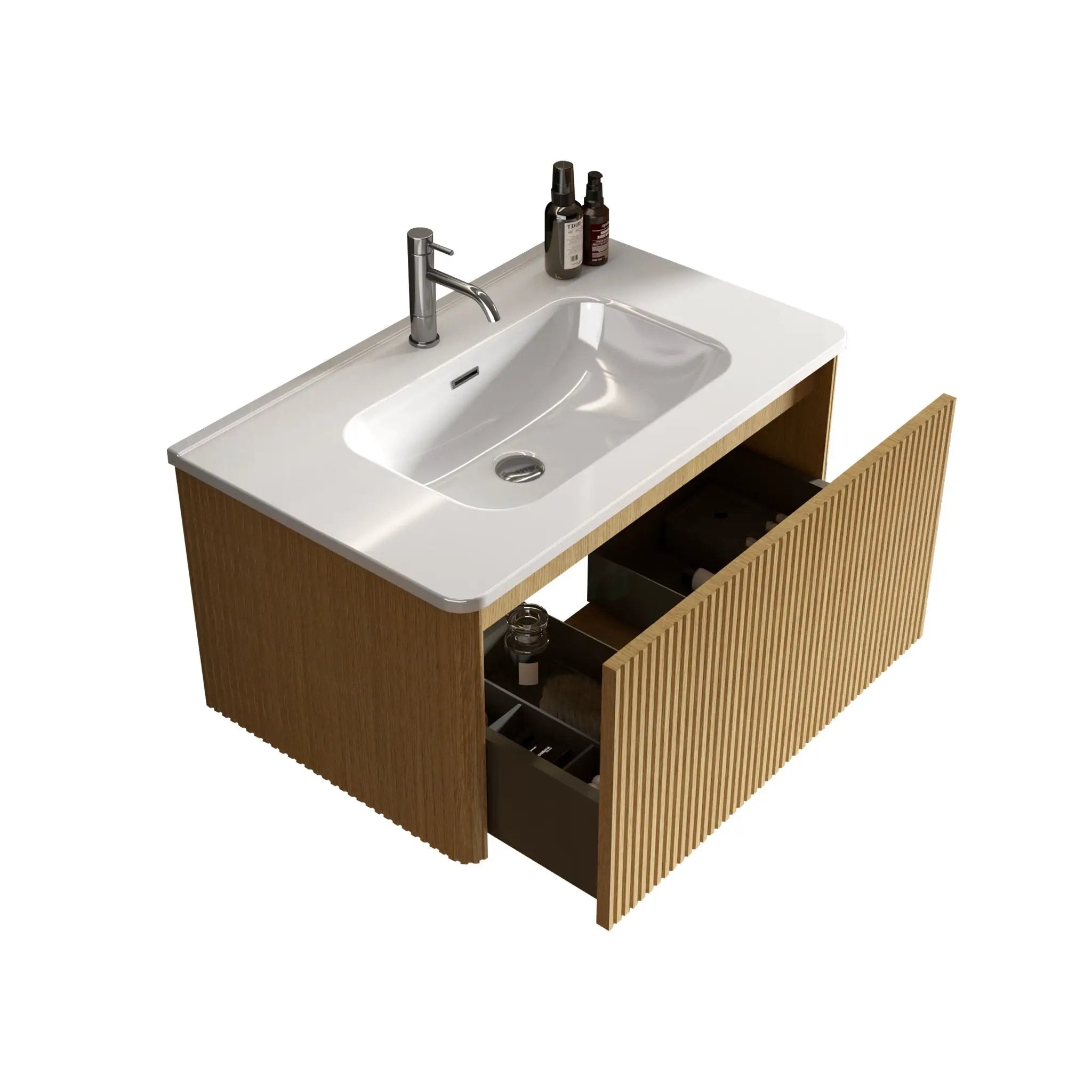 Etna - Striped Bathroom Vanity With Ceramic Sink, Wall Mounted Floating Bathroom Vanity For Modern Bathroom by Unique Piece Furniture