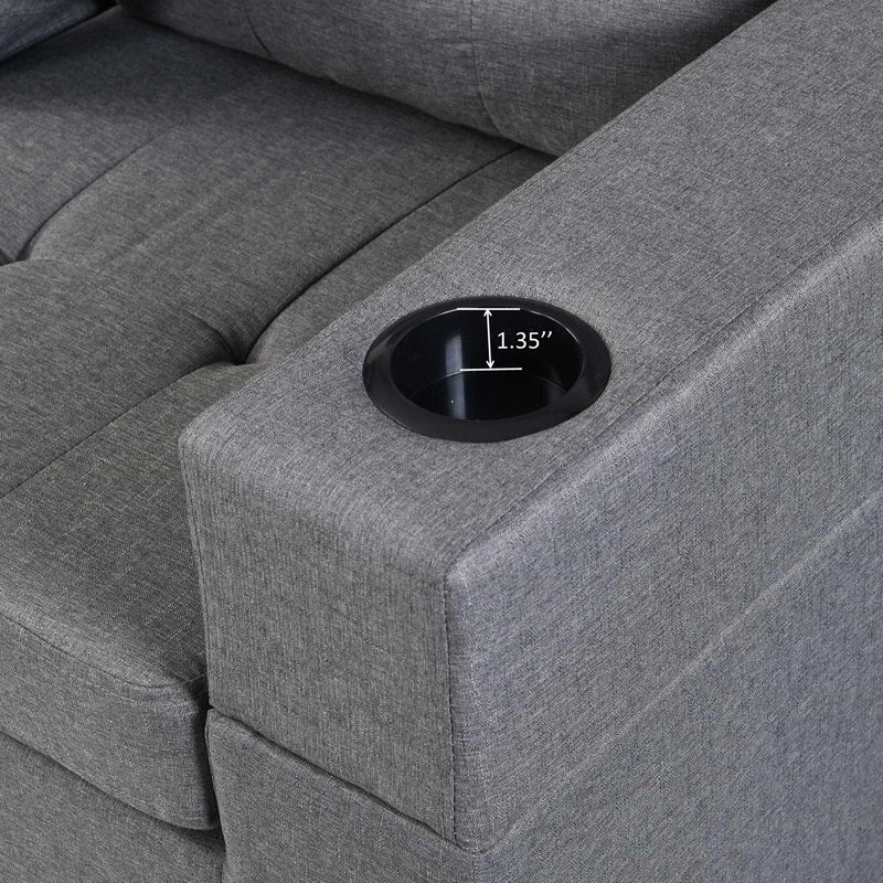 Modern Sectional Sofa Set With L Shape Chaise Lounge, Cup Holder, 4 Seat - Gray by HouseOfZazla