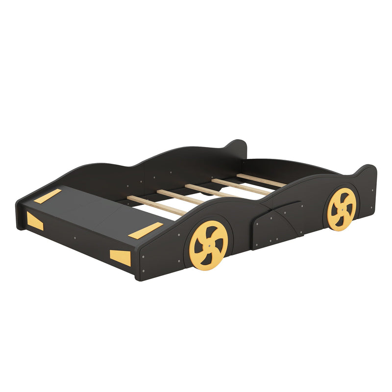 Race Car Shaped Platform Bed With Wheels And Storage by HouseOfZazla