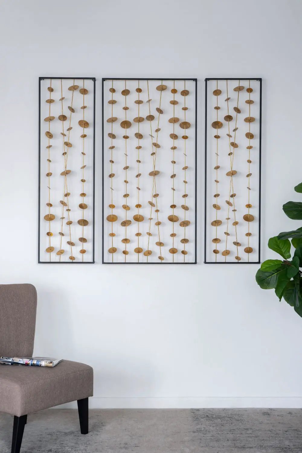Metal Decorative Wall Art With Frame, Wall Decor For Living Room (Set of 3) - Gold by HouseOfZazla