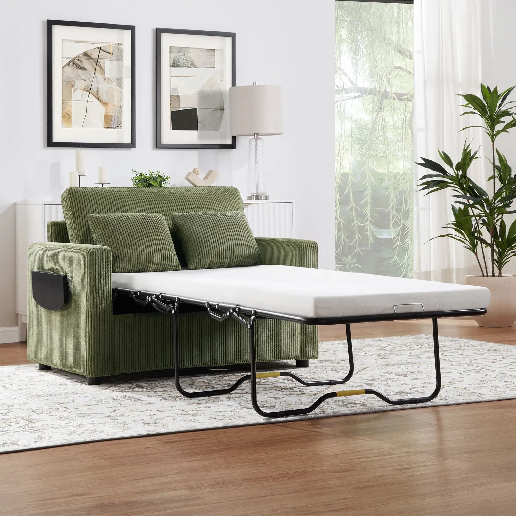 Sleeper Sofa With Foldable Mattress, USB Ports, Side Table & Storage Pocket by Unique Piece Furniture