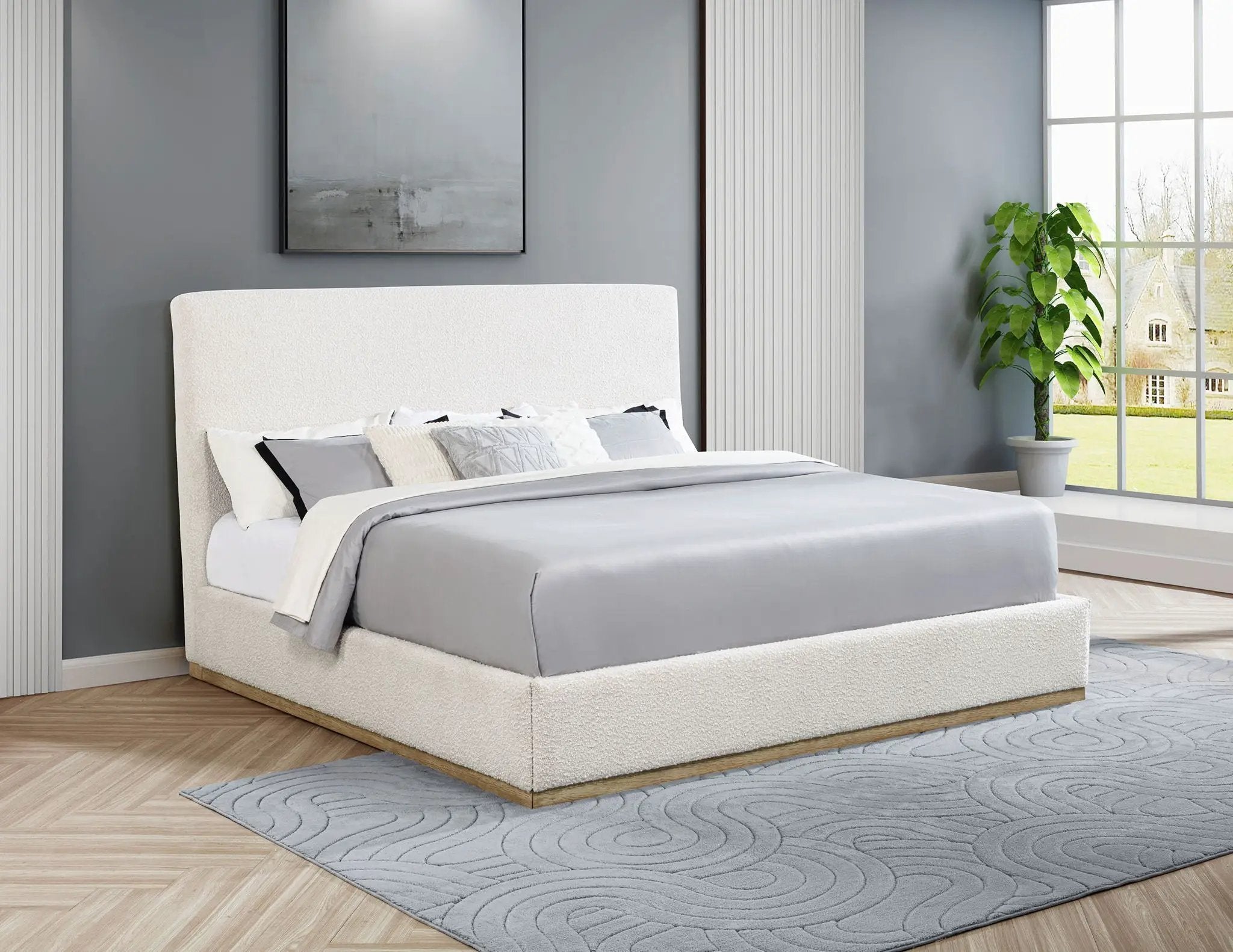Knox Upholstered EASTERN KING Panel Bed Cream by Unique Piece Furniture