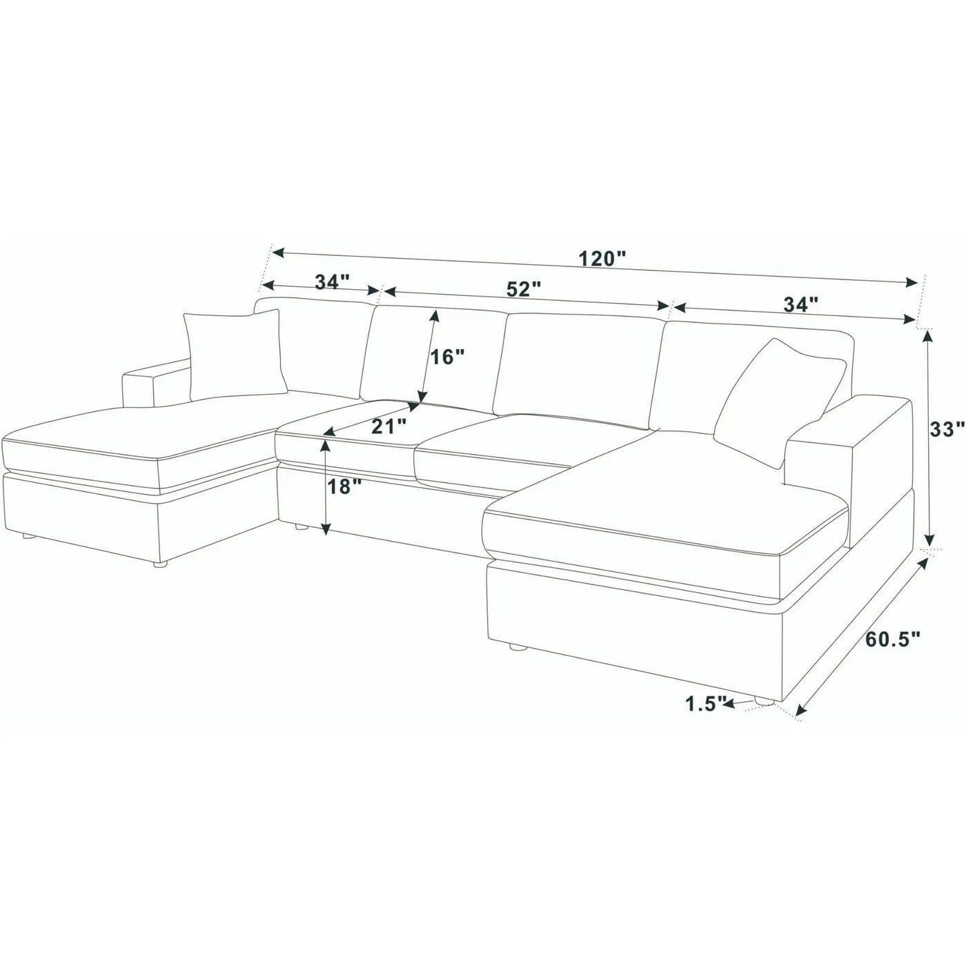 3 Piece Double Chaise Sectional Sofa by Unique Piece Furniture