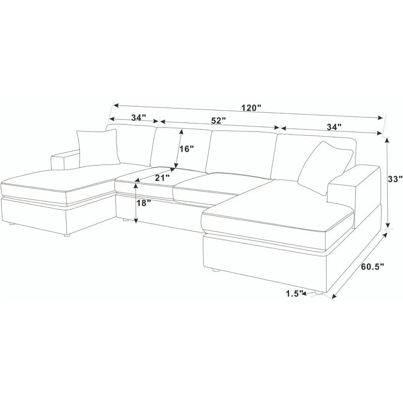 3 Piece Double Chaise Sectional Sofa by Unique Piece Furniture