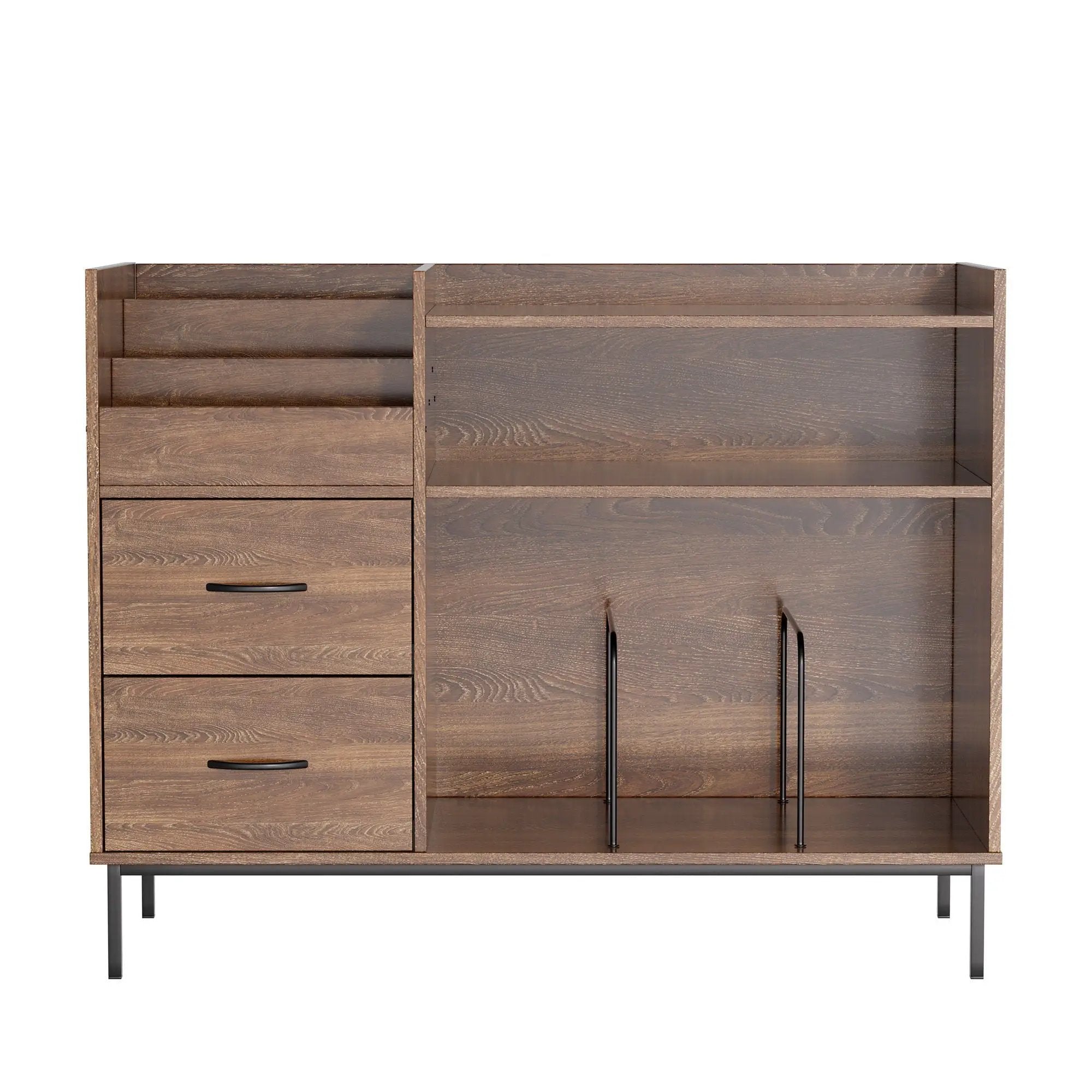Eco-Friendly Vinyl Record Player Stand With Flip-Top Storage, Media Console With Dual Outlets And Dustproof Drawers by HouseOfZazla