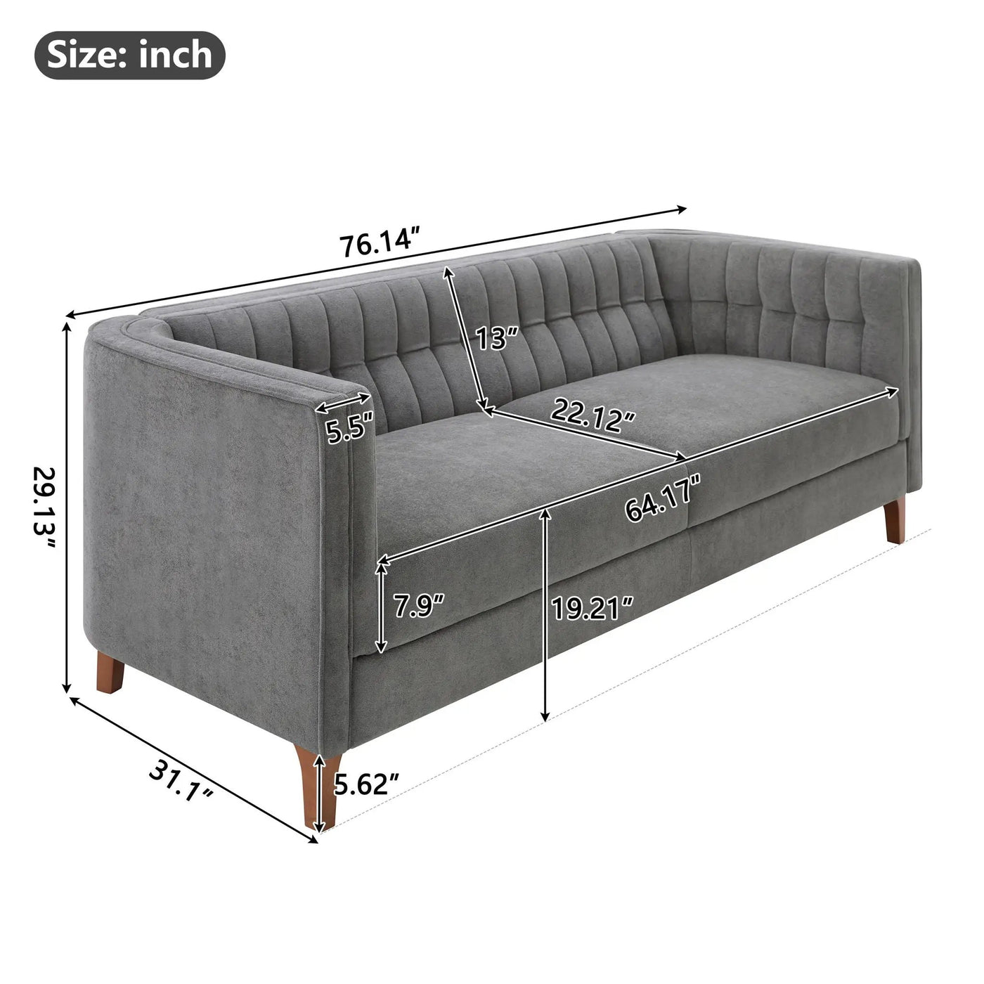 Modern 3 Seater Sofa Upholstered Couch with Curved Armrests by HouseOfZazla