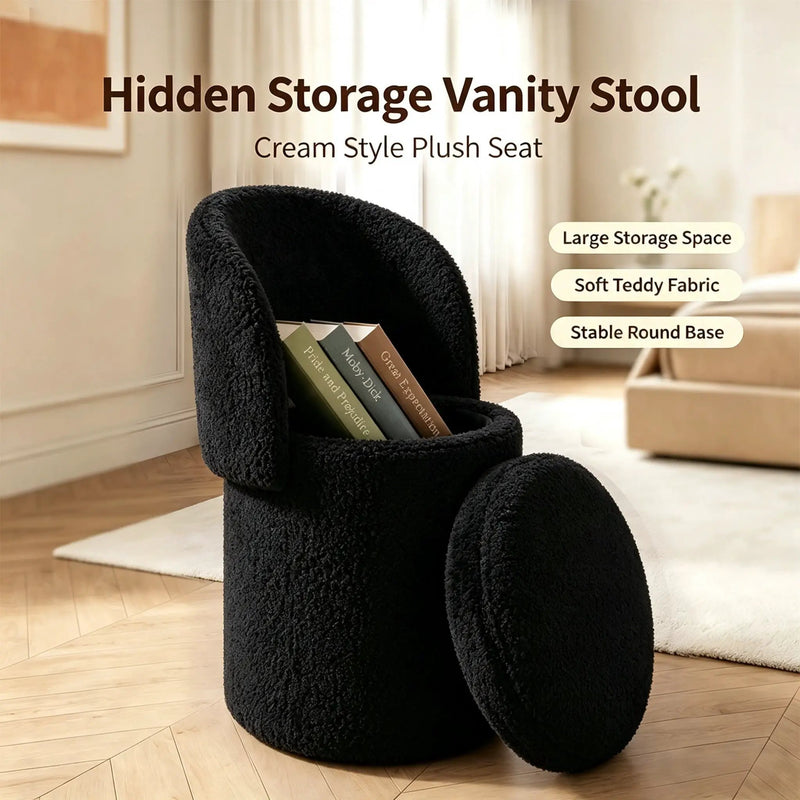 Upholstered Makeup Stool with Storage and Foldable Backrest by HouseOfZazla