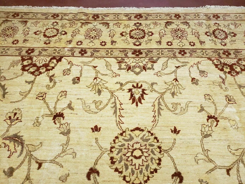 Oushak Rug 10x14 Neutral Colors Handmade Peshawar Wool Carpet Oatmeal Beige by Jewel Rugs