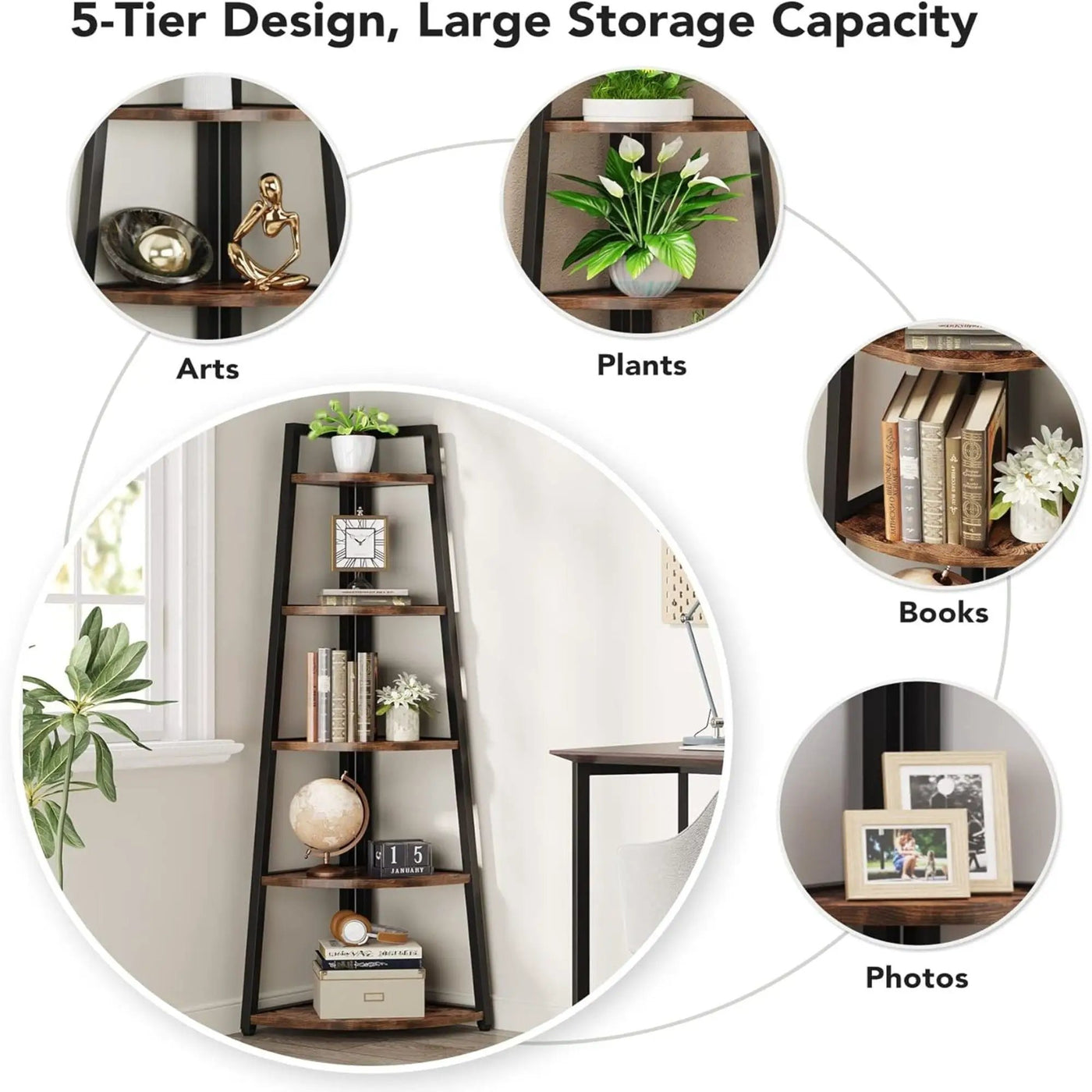 Tall 5 Tier Corner Bookshelf For Living Room by HouseOfZazla