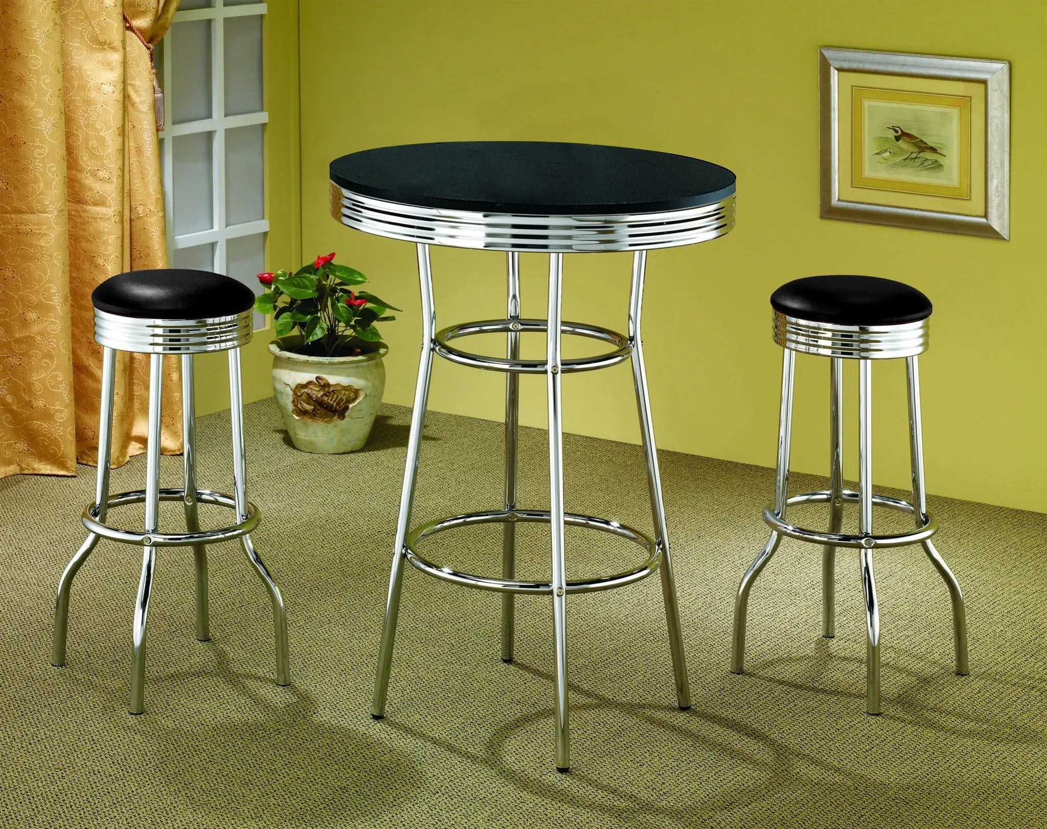 Retro 3-piece Round 1950s Bistro Pub Bar Table Set Black by Unique Piece Furniture