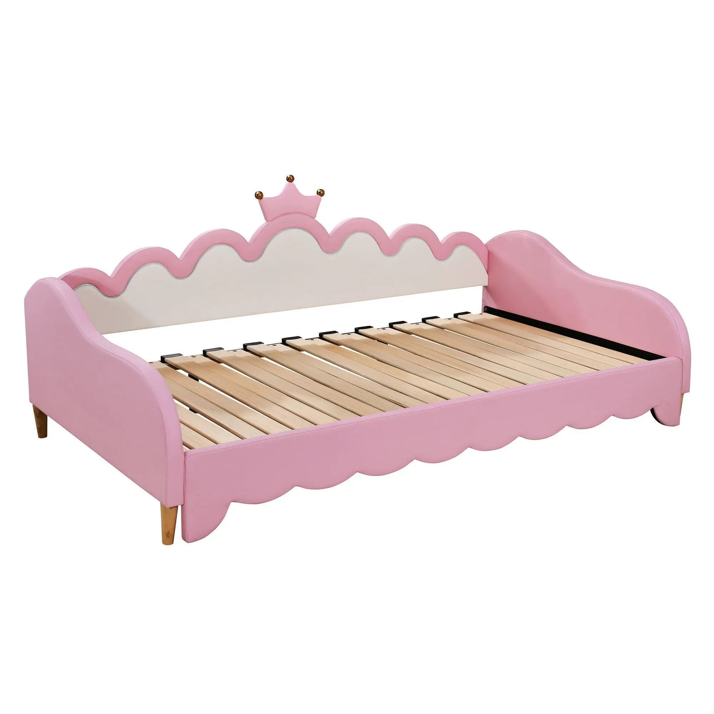 Extending Daybed With LED Lights, Modern Upholstered Princess Daybed With Crown Headboard by HouseOfZazla