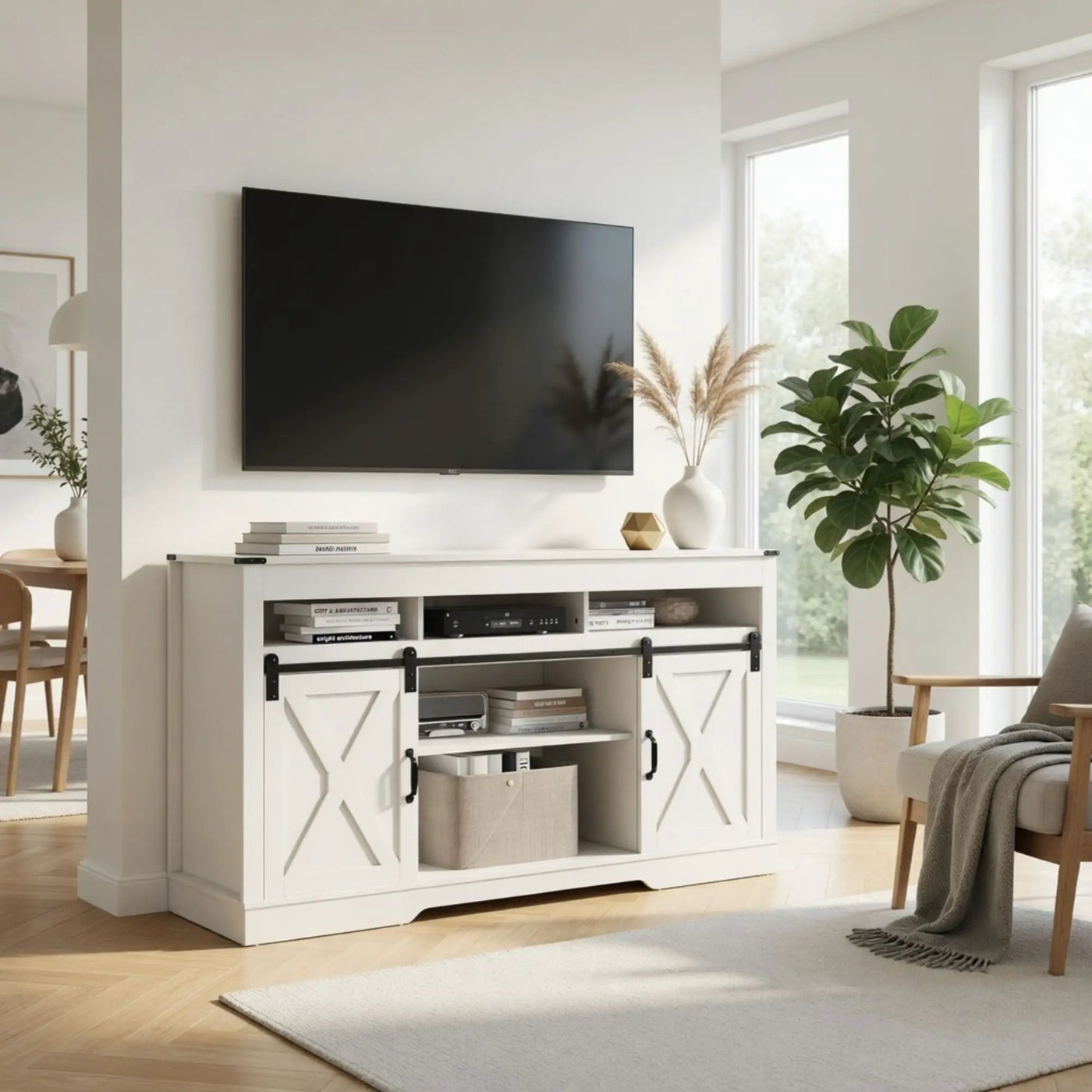 Farmhouse TV Stand With Sliding Barn Doors & Adjustable Storage by HouseOfZazla