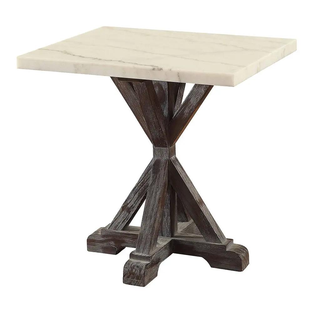 Romina - End Table - White Marble Top & Weathered Espresso by Unique Piece Furniture