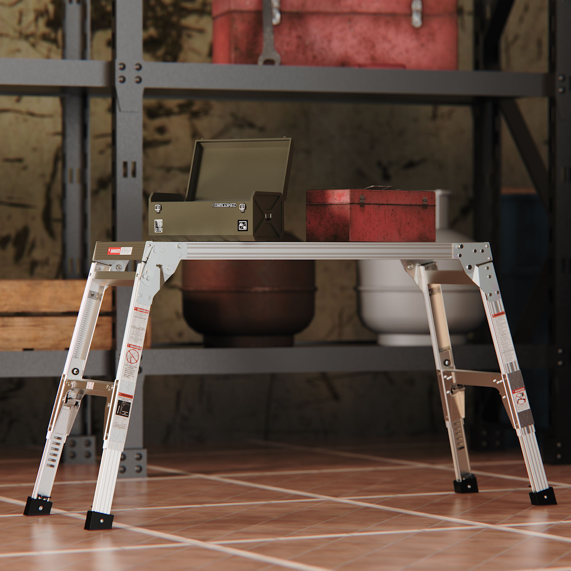 Aluminum Work Platform Large Size Step Stool Folding Portable Work Bench 40" Width Telescopic Feet Height Adjustable - Gray by HouseOfZazla