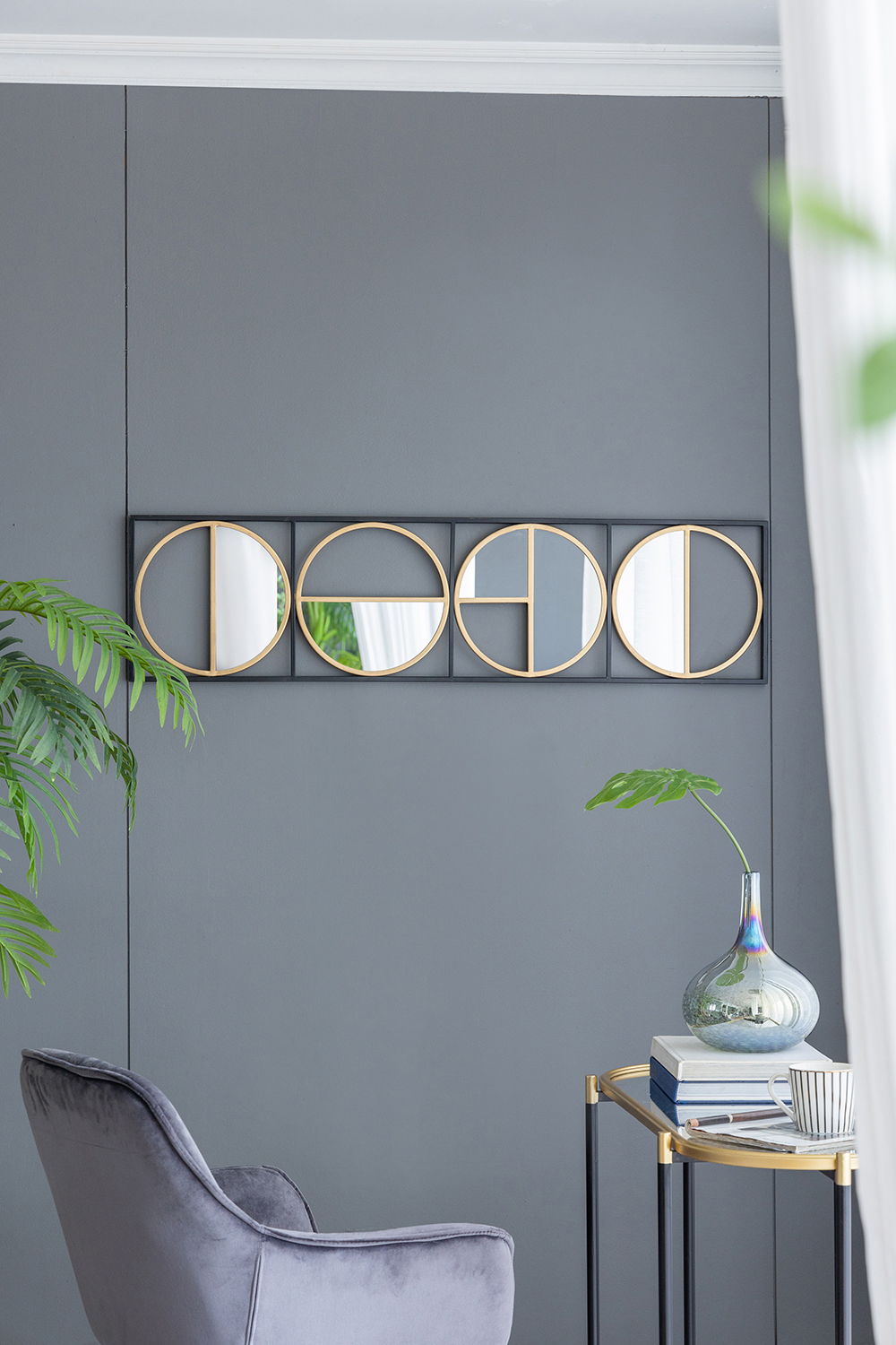 Metal Beaded Accent Mirror with Eclectic Contemporary Design - Gray, photo 2 of 17