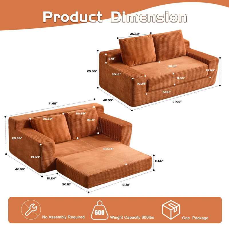 Comfortable Deep Seat Loveseat Sofa Bed, Reversible Cushion With Pillows by HouseOfZazla