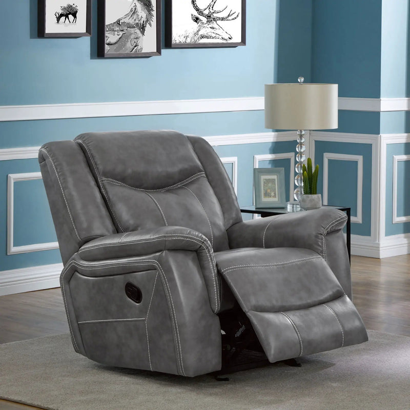 Conrad Upholstered Padded Arm Glider Recliner Grey by Unique Piece Furniture