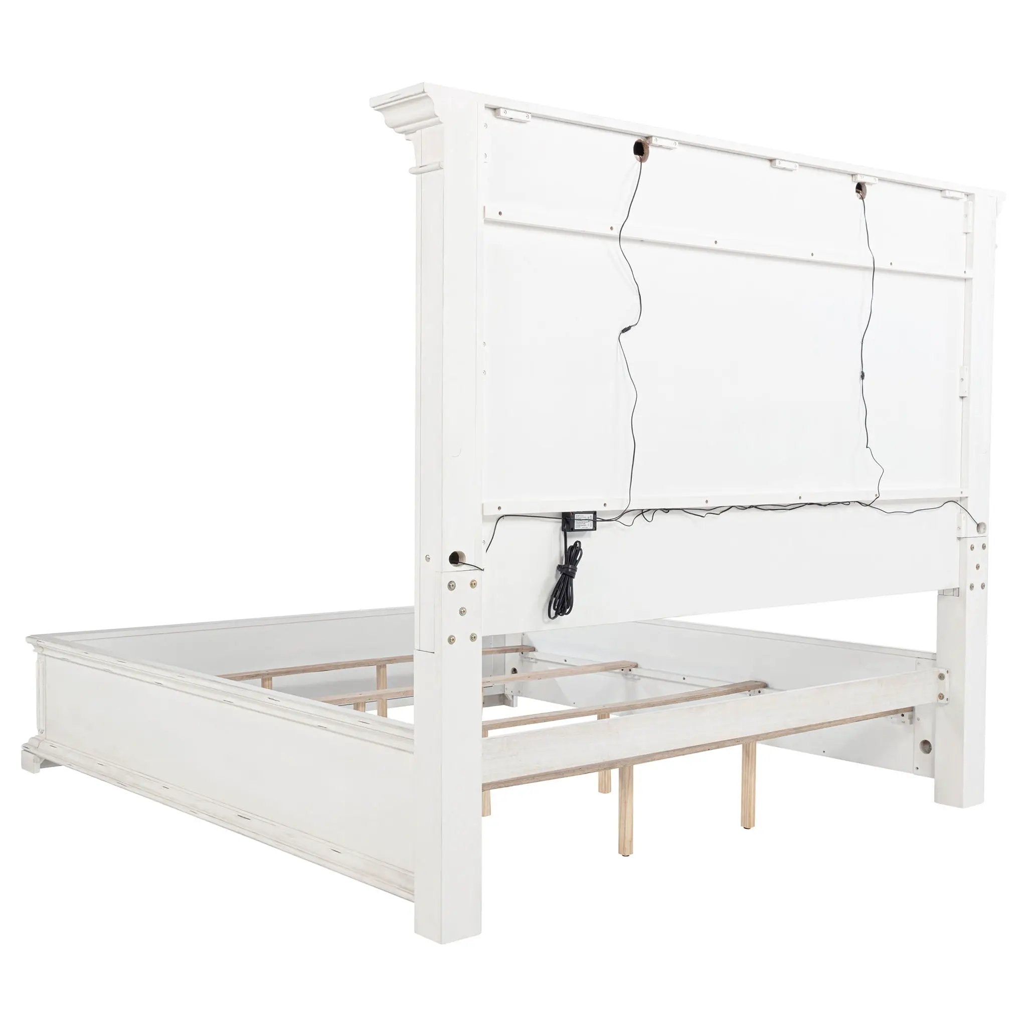 McKinney Eastern King LED Light Panel Bed Vintage White by Unique Piece Furniture
