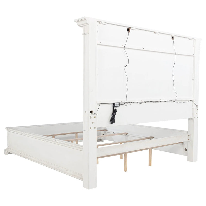 McKinney Eastern King LED Light Panel Bed Vintage White by Unique Piece Furniture