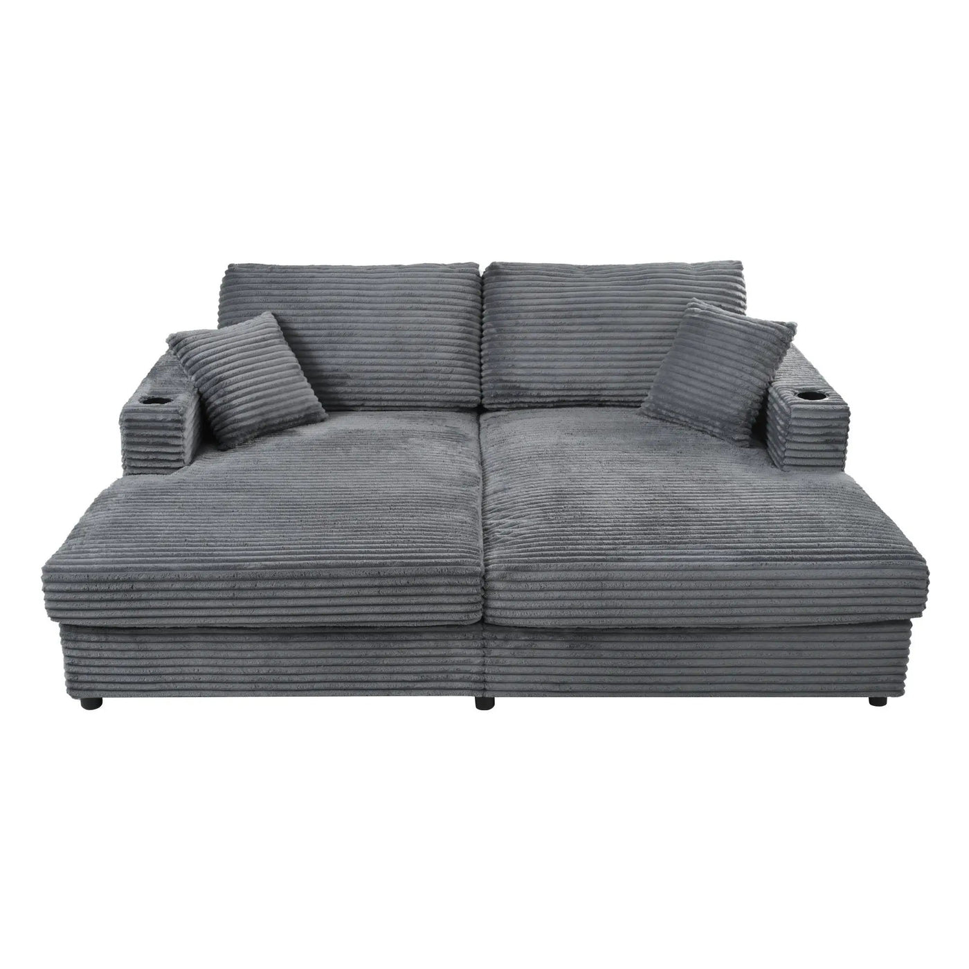 Oversized Loveseat Chaise With 2 USB Ports, 2 Cup Holders And 2 Throw Pillows by HouseOfZazla