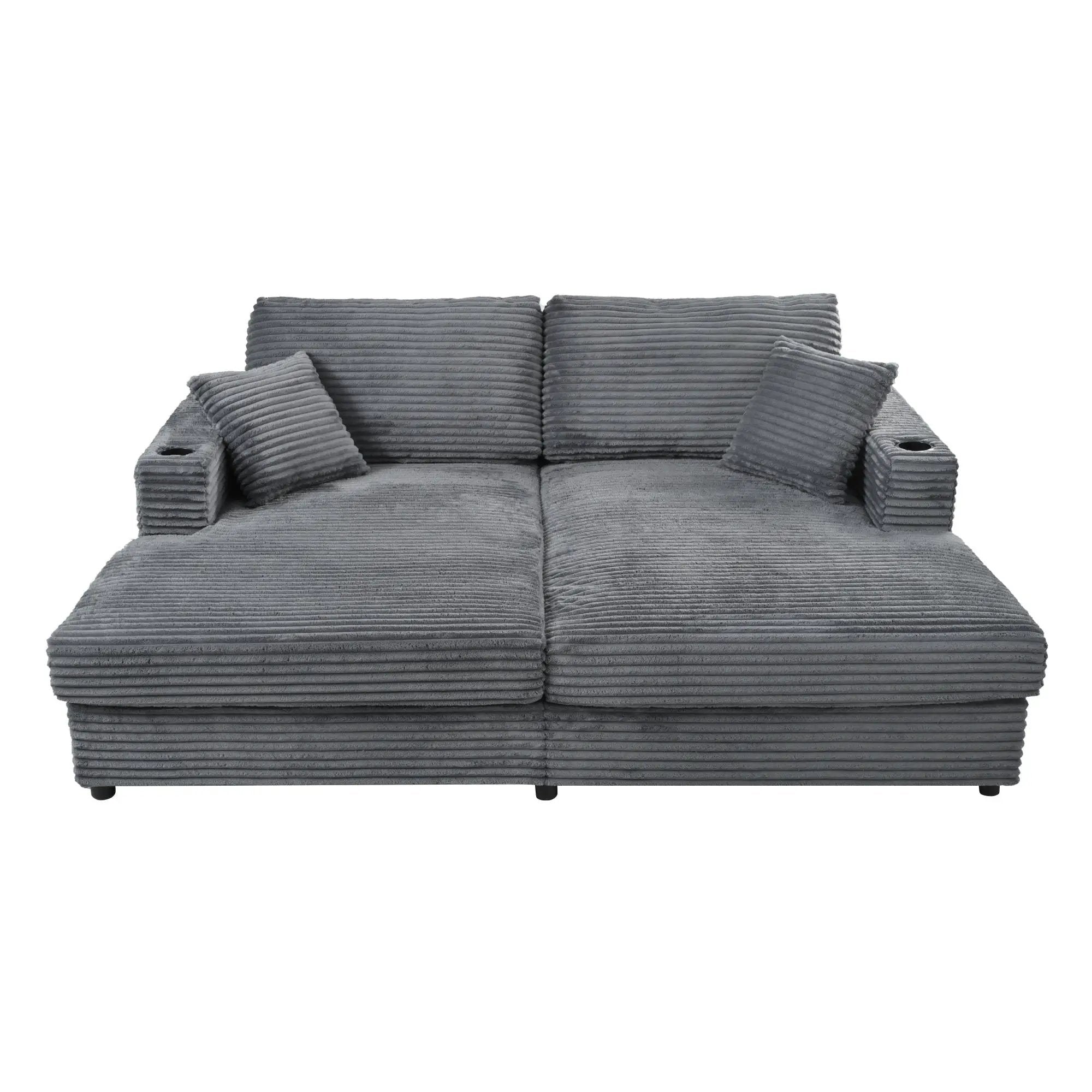 Oversized Loveseat Chaise With 2 USB Ports, 2 Cup Holders And 2 Throw Pillows by HouseOfZazla
