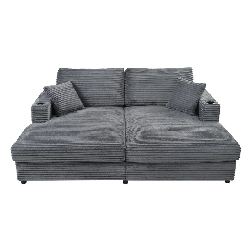 Oversized Loveseat Chaise With 2 USB Ports, 2 Cup Holders And 2 Throw Pillows by HouseOfZazla