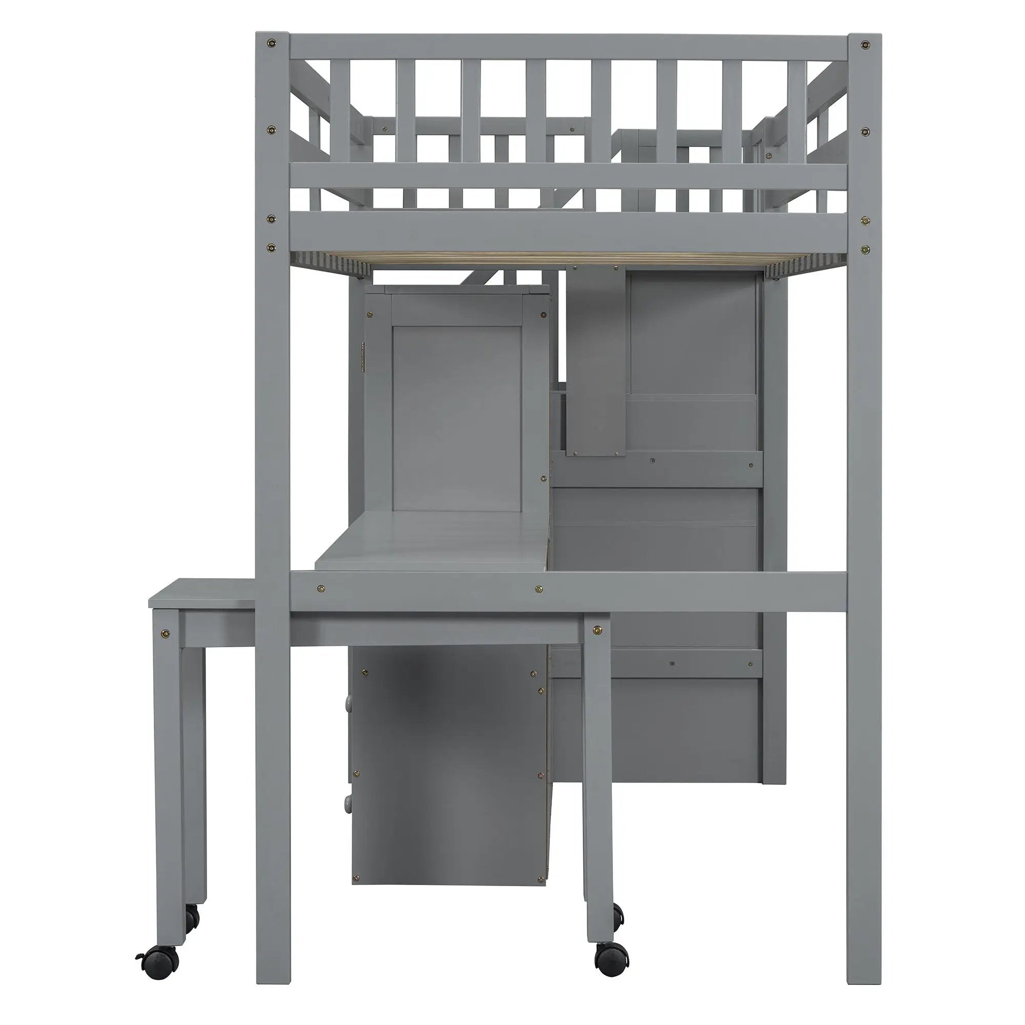 Loft Bed With Stairs, Bookshelf, Drawers, Desk & Wardrobe, Space Saving Multifunctional Furniture by HouseOfZazla