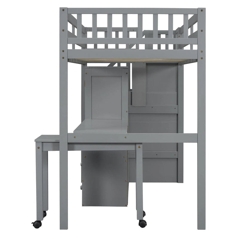Loft Bed With Stairs, Bookshelf, Drawers, Desk & Wardrobe, Space Saving Multifunctional Furniture by HouseOfZazla