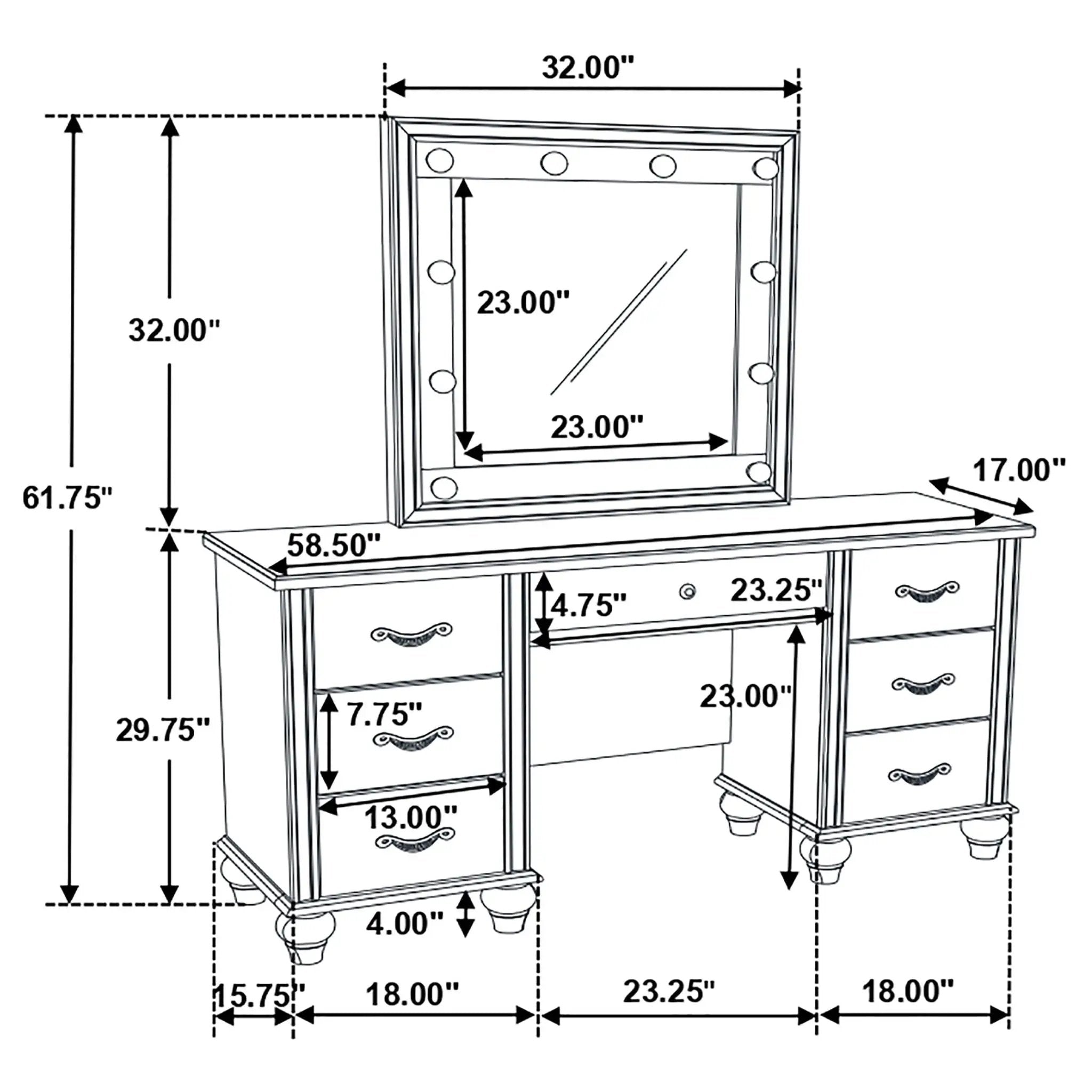 Charlotte - 7 Drawer Vanity Desk With LED Mirror - White