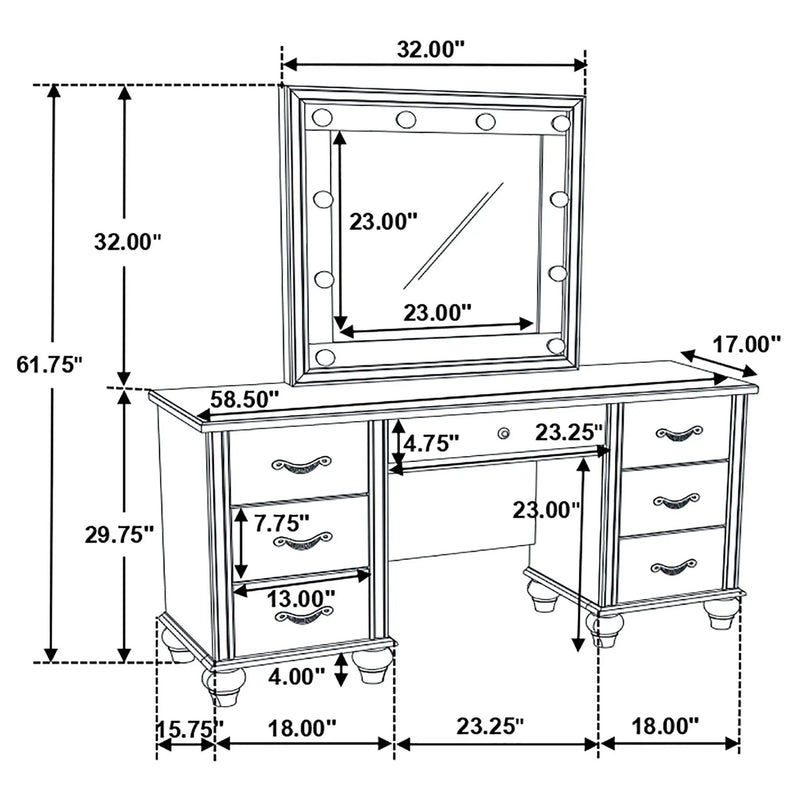 Charlotte - 7 Drawer Vanity Desk With LED Mirror - White