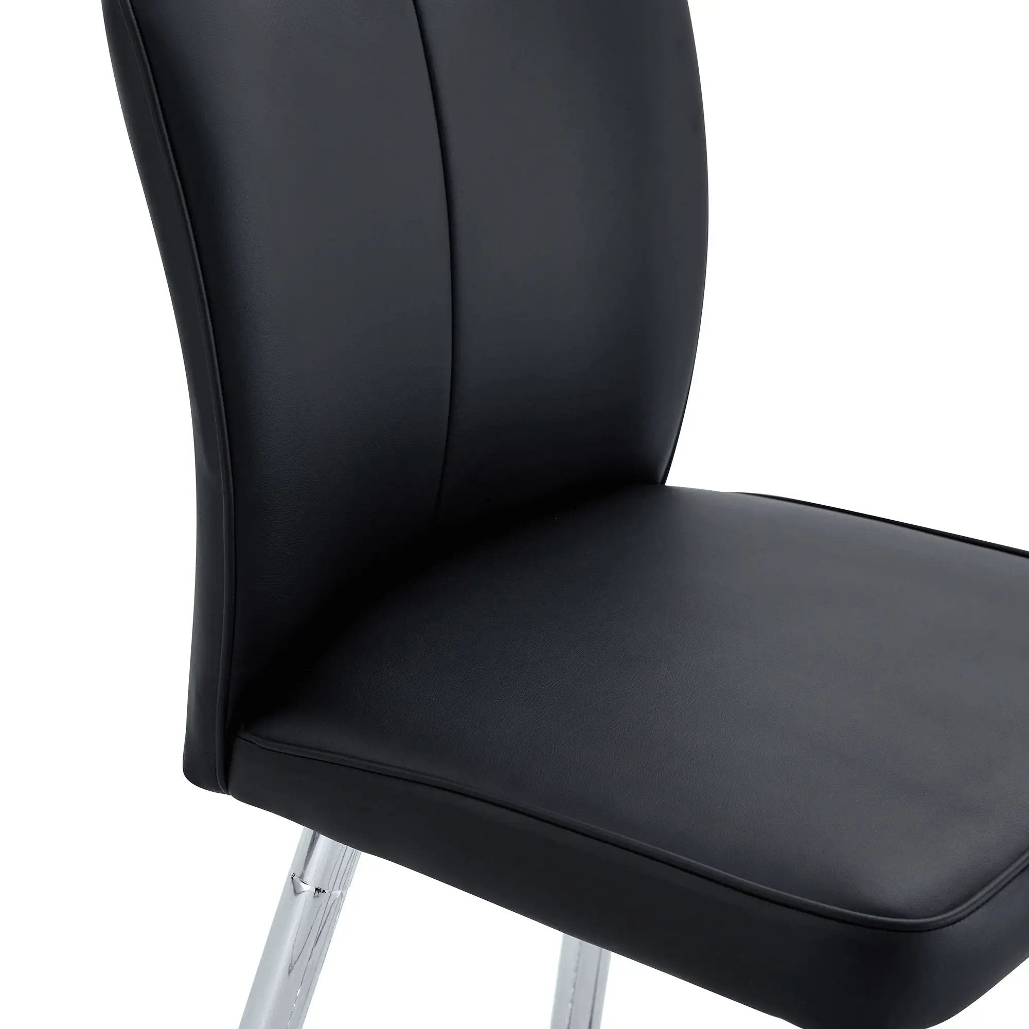 Modern Bar Chair Set Streamlined Backrest Metal Legs 2 Pieces - Black / Silver by HouseOfZazla