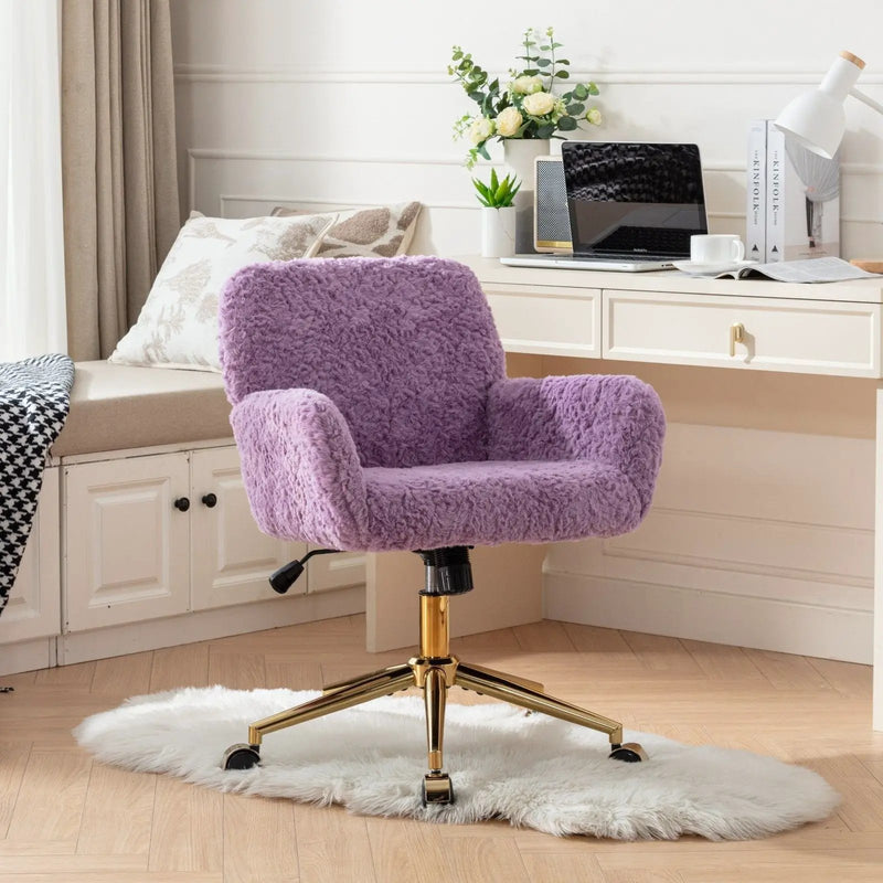Office Chair, Artificial Rabbit Hair Home Office Chair With Metal Base, Adjustable Desk Chair Swivel Office Chair, Vanity Chair by HouseOfZazla