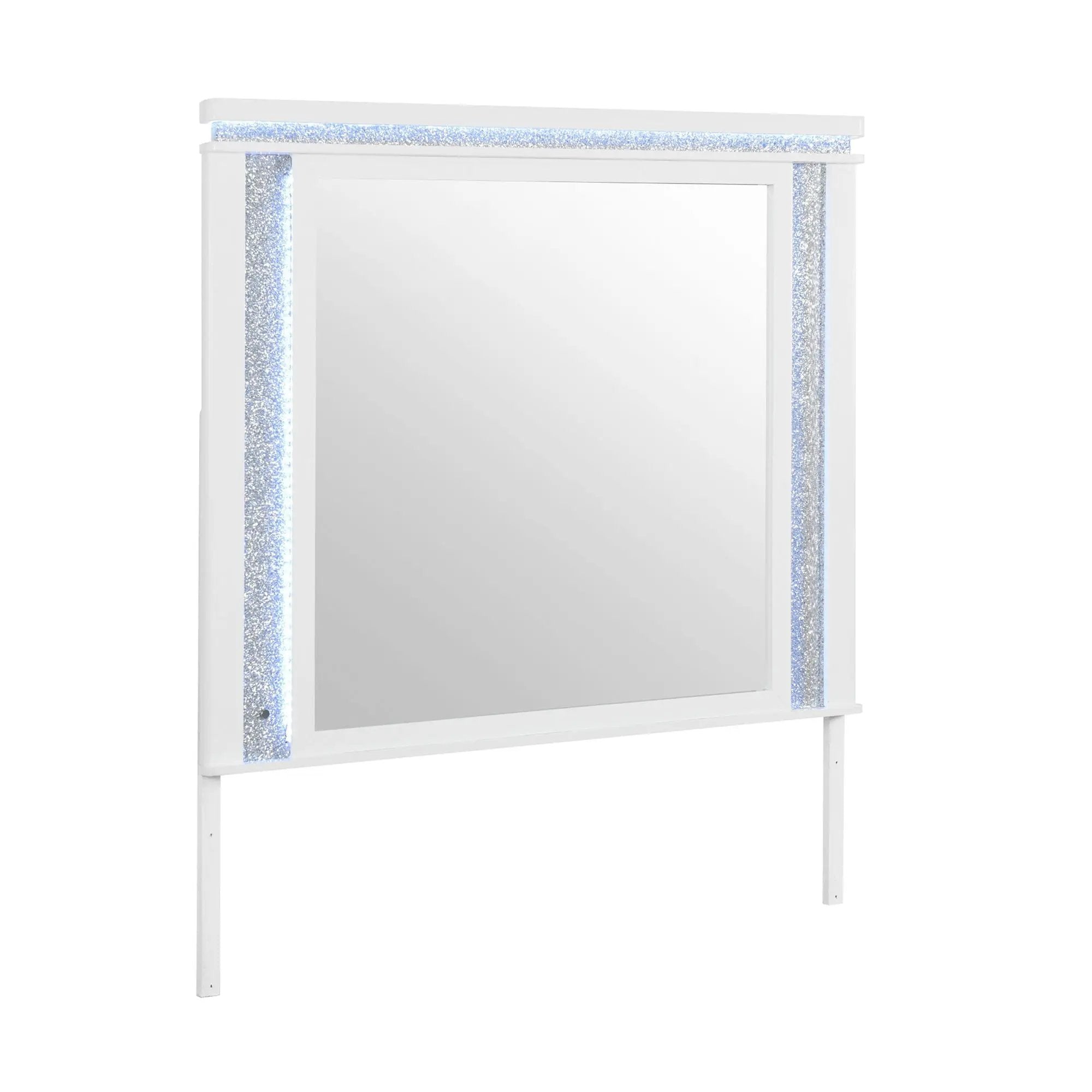 Adalid - Square Shaped Mirror With LED Lighting And Glittered Detailing - White by HouseOfZazla