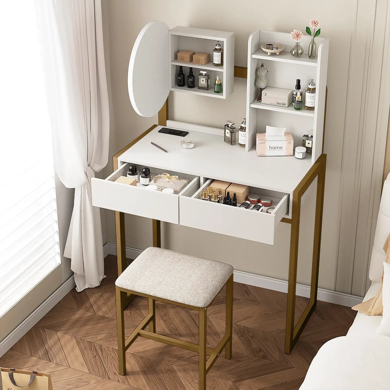 Small Vanity Desk with Mirror and Lights by HouseOfZazla